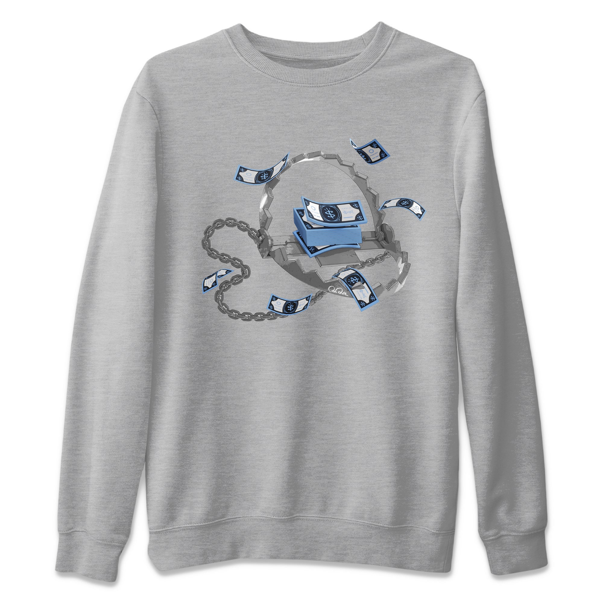 Air Jordan 1 Retro High OG UNC Toe Shirt to match Jordans Trap Money Streetwear Sneaker Shirt AJ1 UNC Toe Drip Gear Zone Sneaker Matching Clothing Crew Neck T-Shirts Heather Grey 2