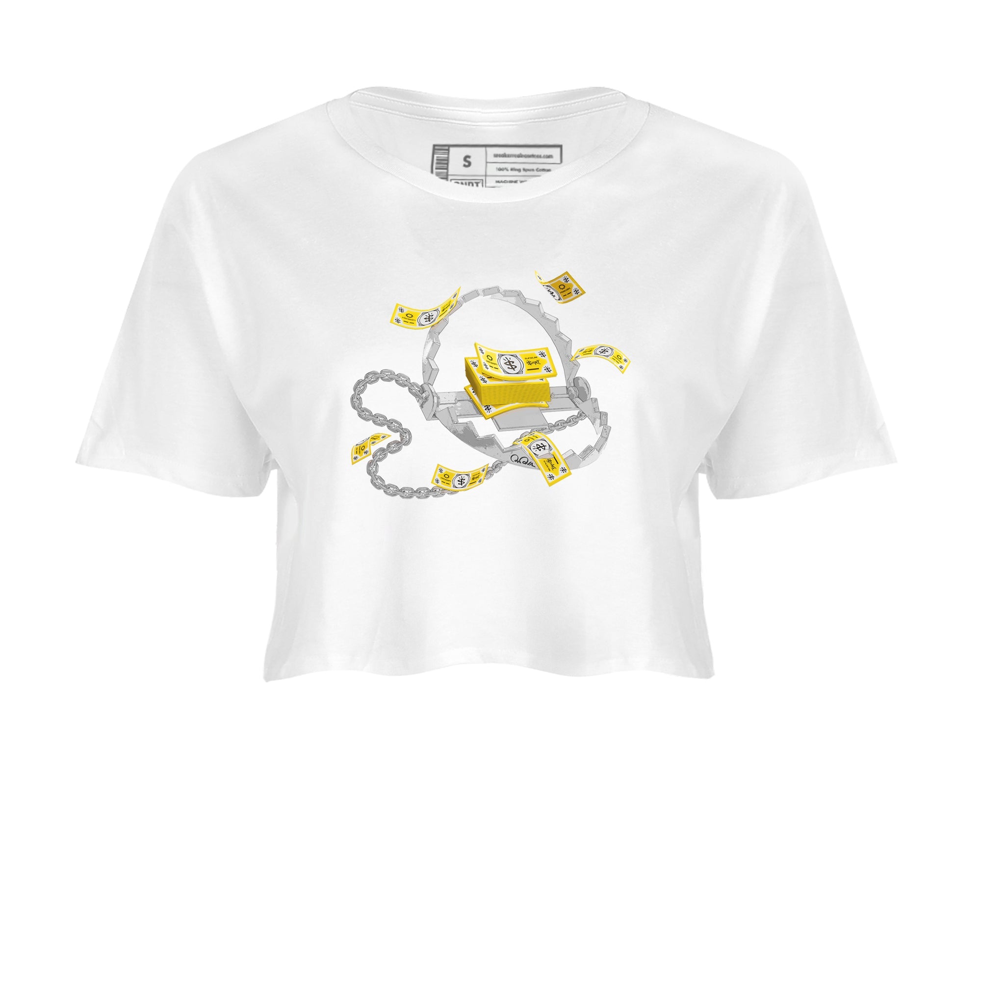 Air Jordan 1 Yellow Ochre shirt to match jordans Trap Money sneaker tees AJ1 Yellow Ochre Drip Gear Zone White 2 crop length shirt