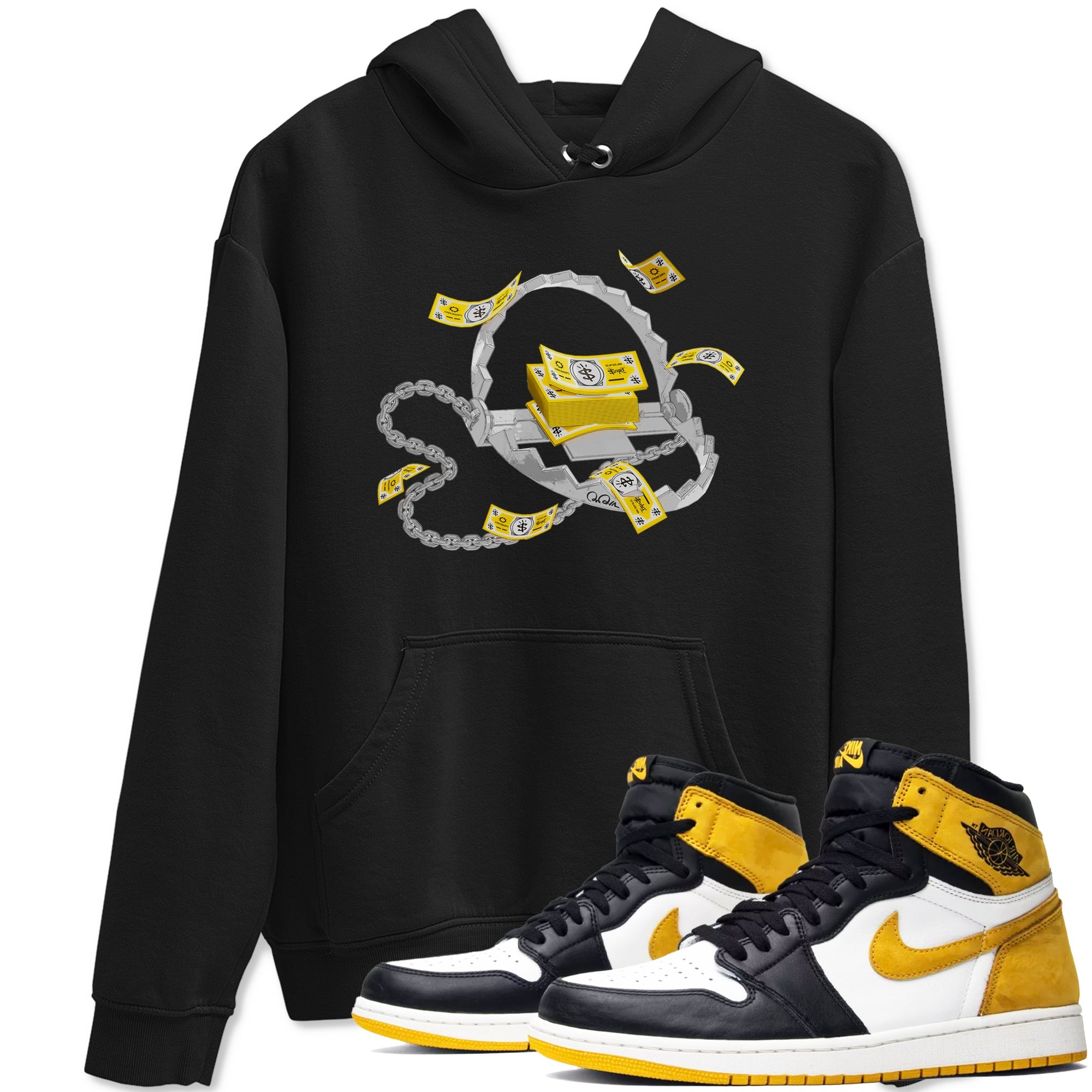 Air Jordan 1 Yellow Ochre shirt to match jordans Trap Money sneaker tees AJ1 Yellow Ochre Drip Gear Zone unisex cotton Black 1 crew neck shirt