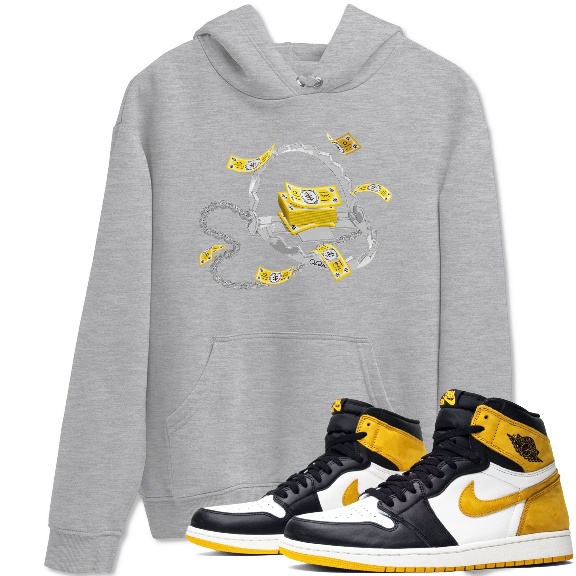 Air Jordan 1 Yellow Ochre shirt to match jordans Trap Money sneaker tees AJ1 Yellow Ochre Drip Gear Zone unisex cotton Heather Grey 1 crew neck shirt