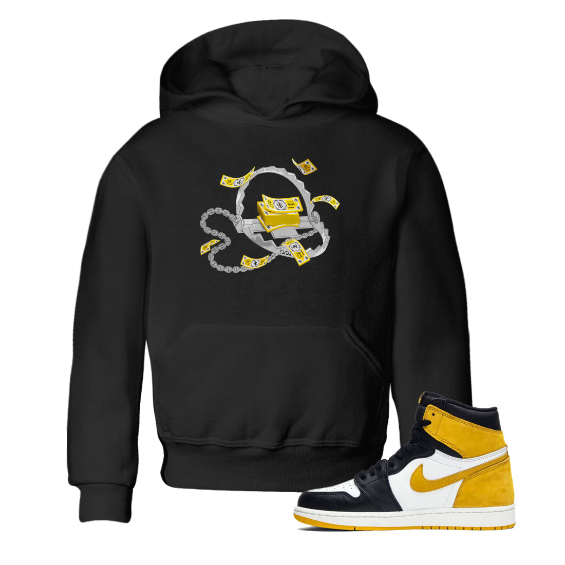 Air Jordan 1 Yellow Ochre shirt to match jordans Trap Money sneaker tees AJ1 Yellow Ochre Drip Gear Zone baby toddler Black 1 cotton Shirt