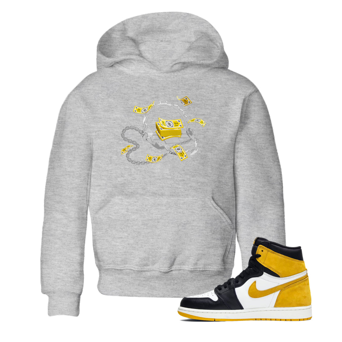 Air Jordan 1 Yellow Ochre shirt to match jordans Trap Money sneaker tees AJ1 Yellow Ochre Drip Gear Zone baby toddler Heather Grey 1 cotton Shirt