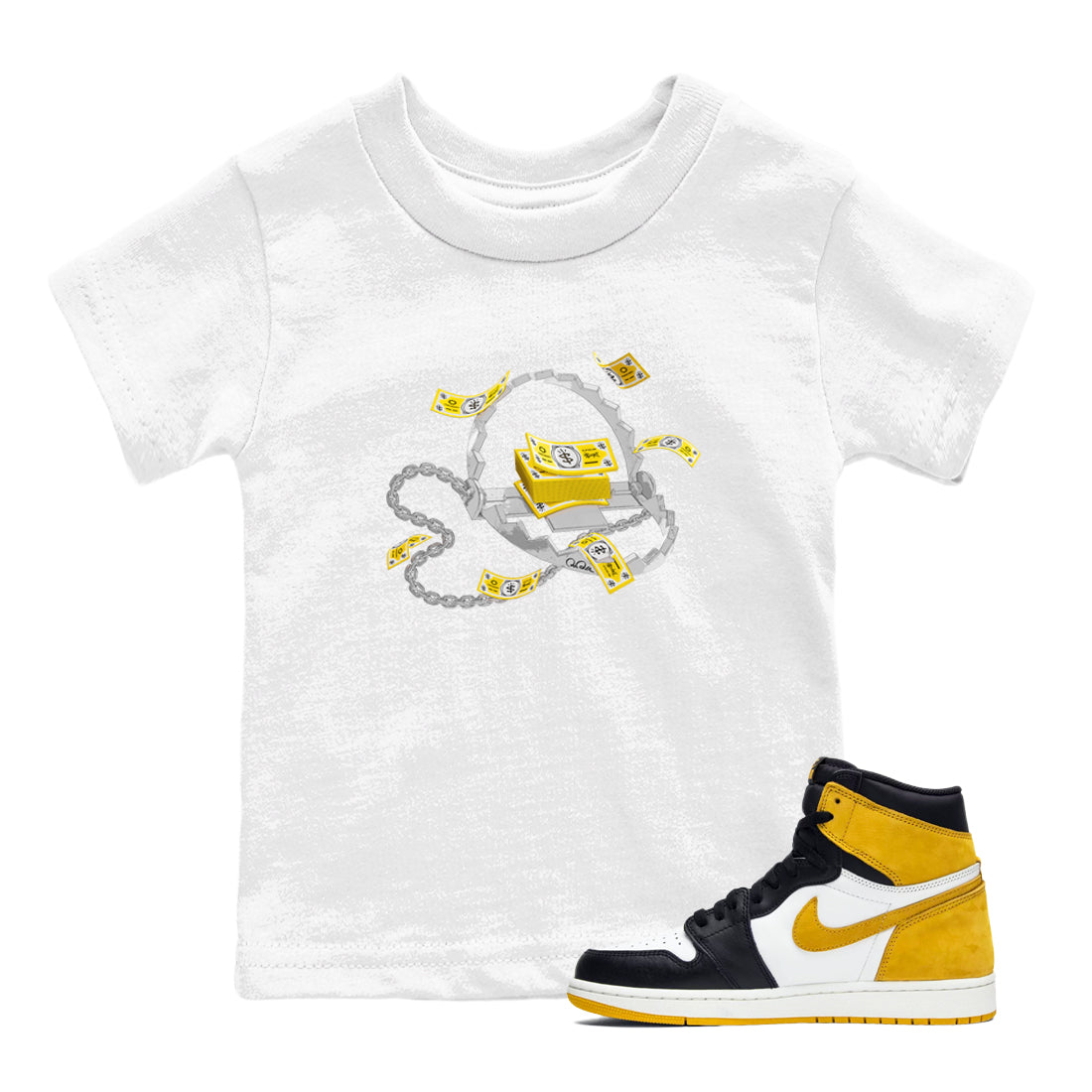 Air Jordan 1 Yellow Ochre shirt to match jordans Trap Money sneaker tees AJ1 Yellow Ochre Drip Gear Zone baby toddler White 1 cotton Shirt