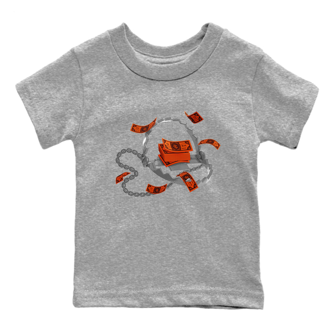 Air Jordan 12 Brilliant Orange Sneaker Match Tees Trap Money Streetwear Sneaker Shirt AJ12 Brilliant Orange Sneaker Release Tees Kids Shirts Heather Grey 2