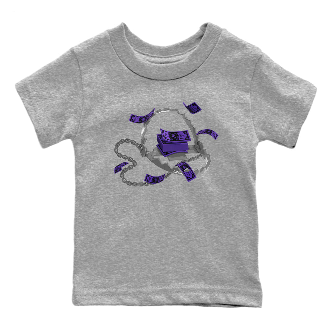 Air Jordan 12 Field Purple Sneaker Match Tees Trap Money Streetwear Sneaker Shirt AJ12 Field Purple Sneaker Release Tees Kids Shirts Heather Grey 2
