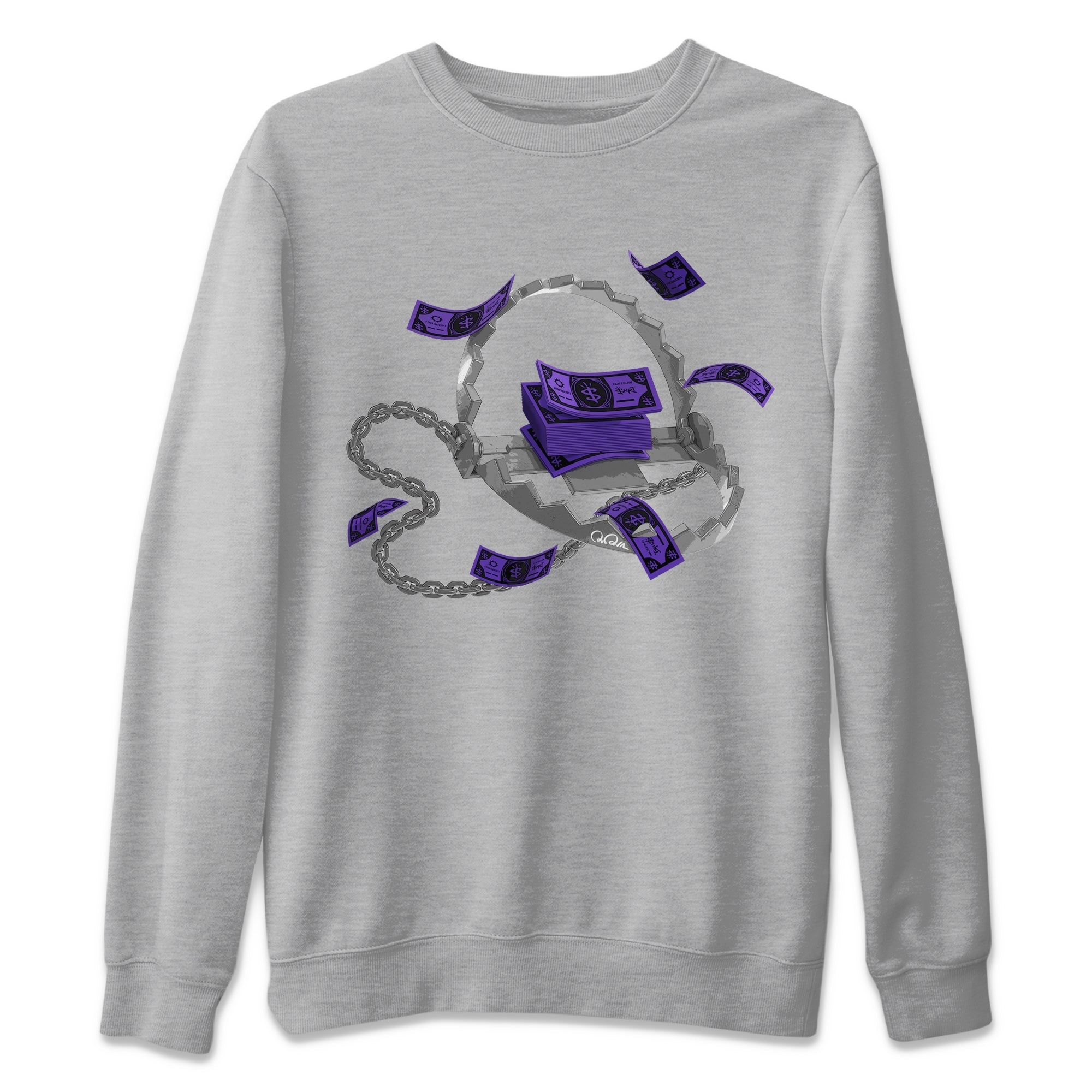 Air Jordan 12 Field Purple Sneaker Match Tees Trap Money Streetwear Sneaker Shirt AJ12 Field Purple Sneaker Release Tees Unisex Shirts Heather Grey 2