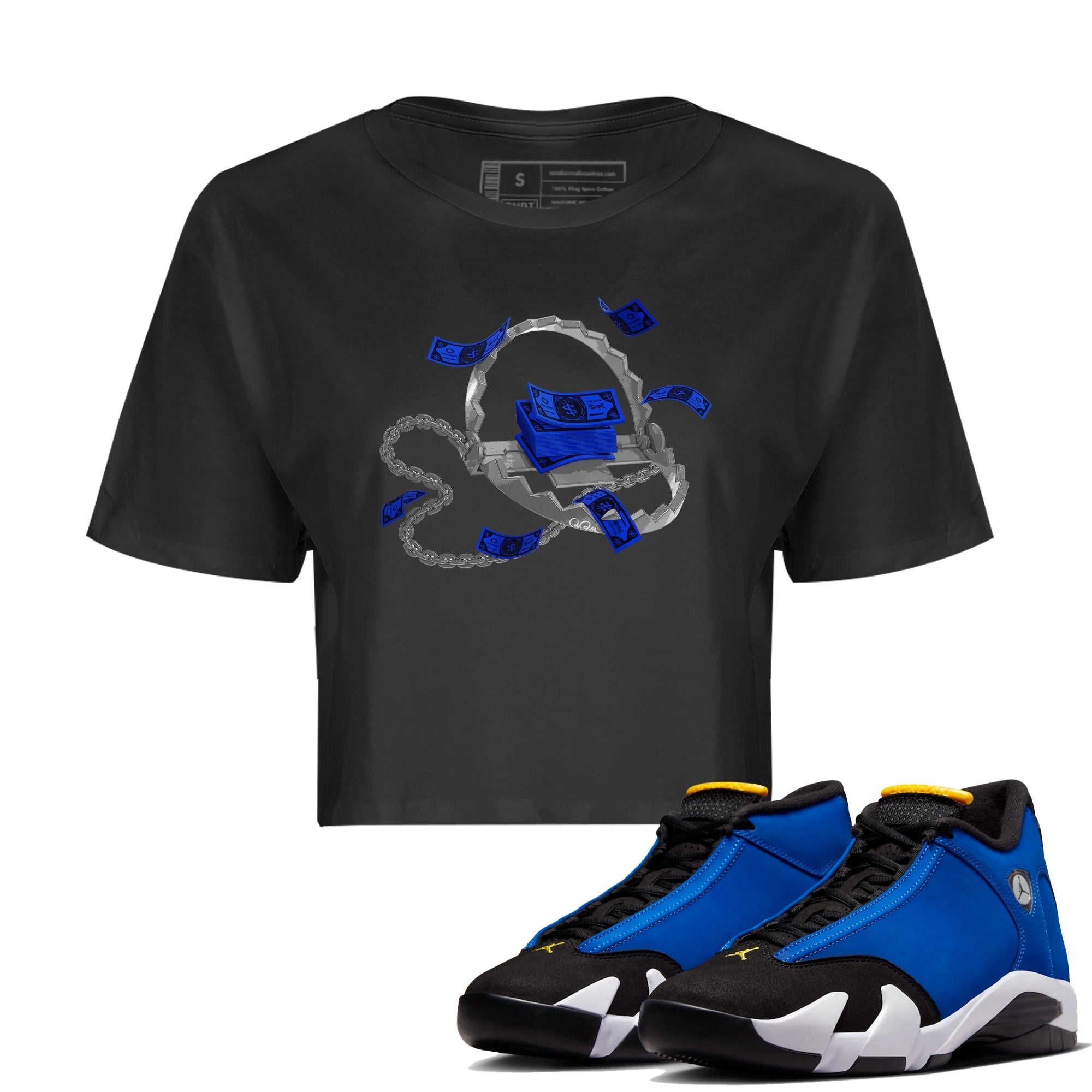 Air Jordan 14 Laney Sneaker Match Tees Trap Money Streetwear Sneaker Shirt AJ14 Laney Sneaker Release Tees Women's Shirts Black 1