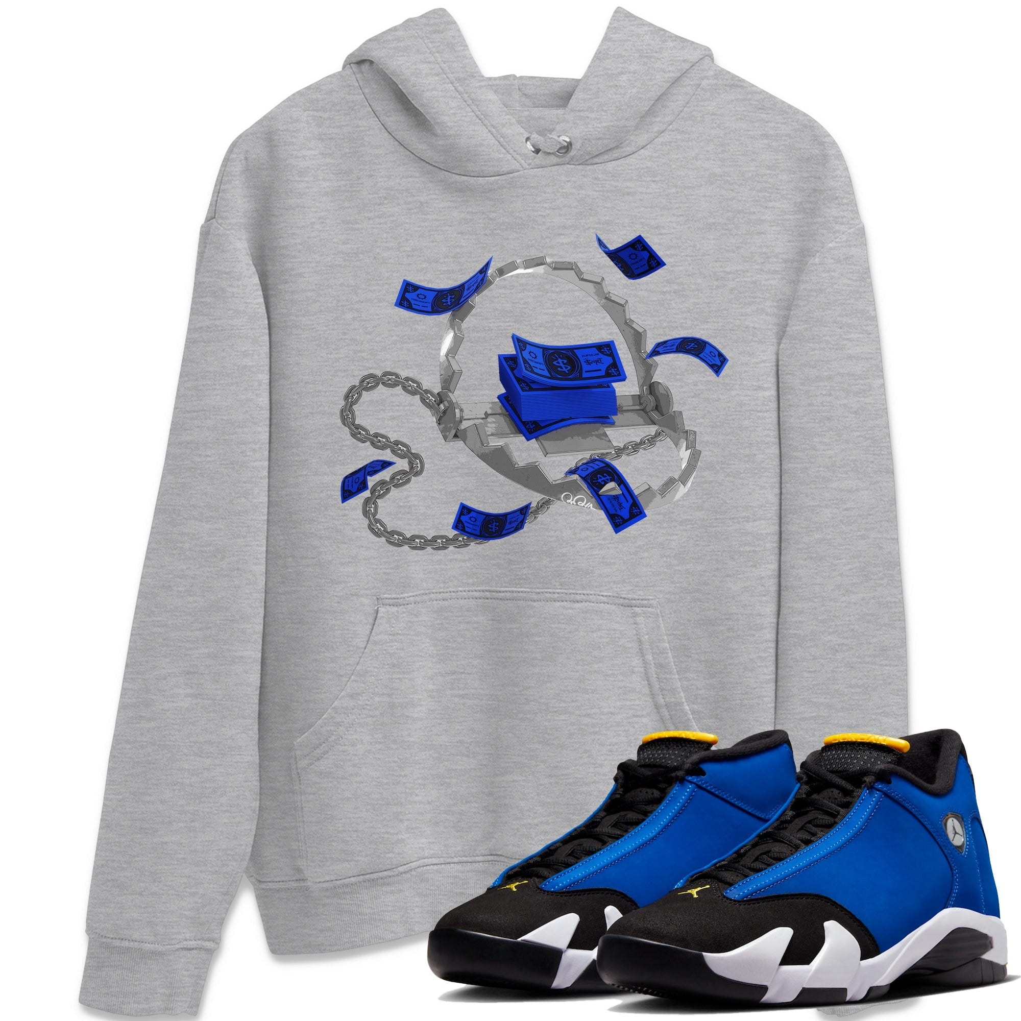 Air Jordan 14 Laney Sneaker Match Tees Trap Money Streetwear Sneaker Shirt AJ14 Laney Sneaker Release Tees Unisex Shirts Heather Grey 1