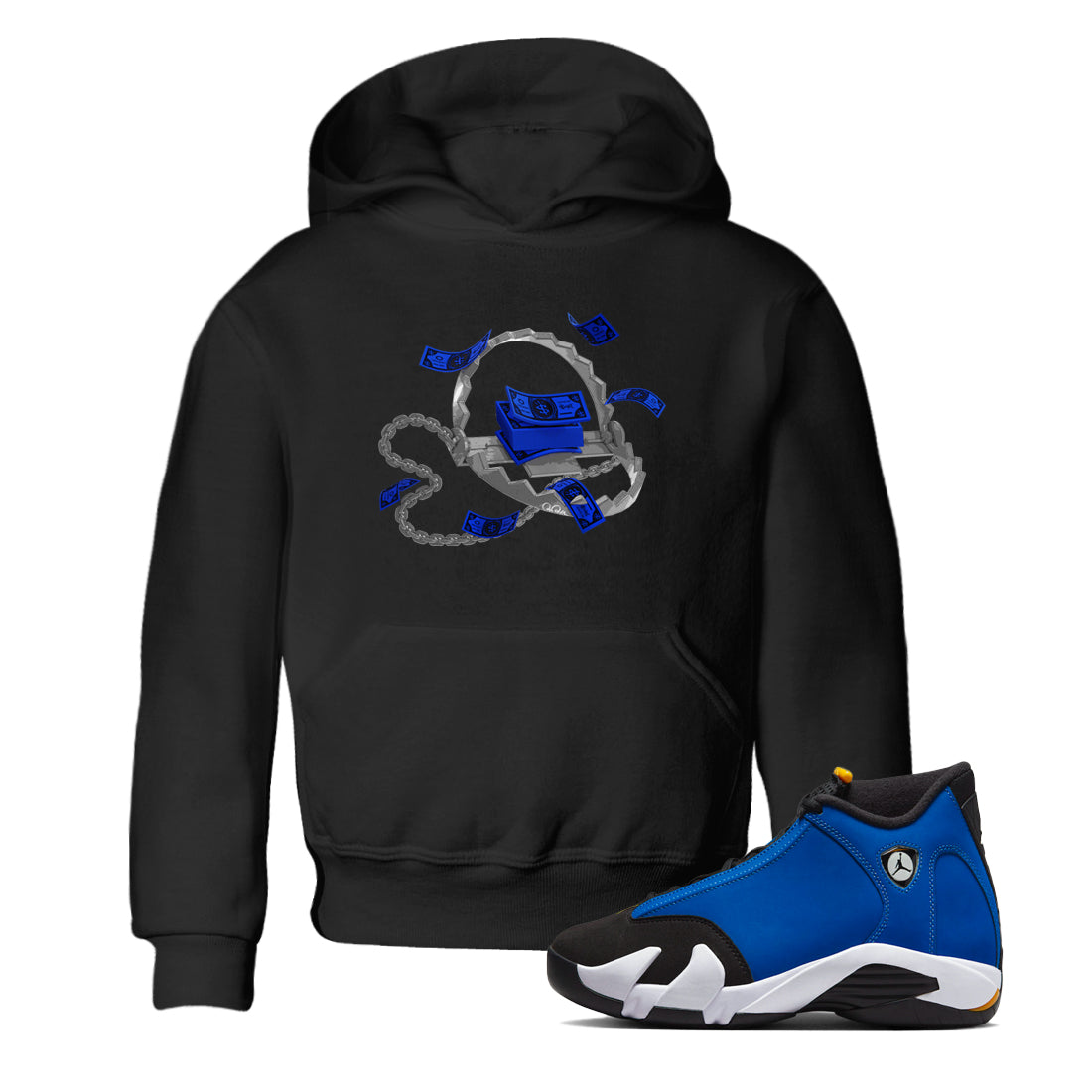 Air Jordan 14 Laney Sneaker Match Tees Trap Money Streetwear Sneaker Shirt AJ14 Laney Sneaker Release Tees Kids Shirts Black 1