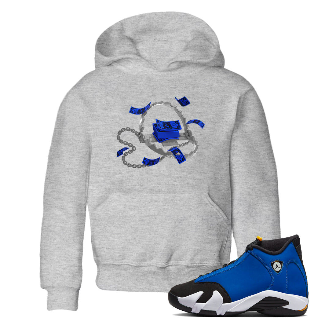 Air Jordan 14 Laney Sneaker Match Tees Trap Money Streetwear Sneaker Shirt AJ14 Laney Sneaker Release Tees Kids Shirts Heather Grey 1