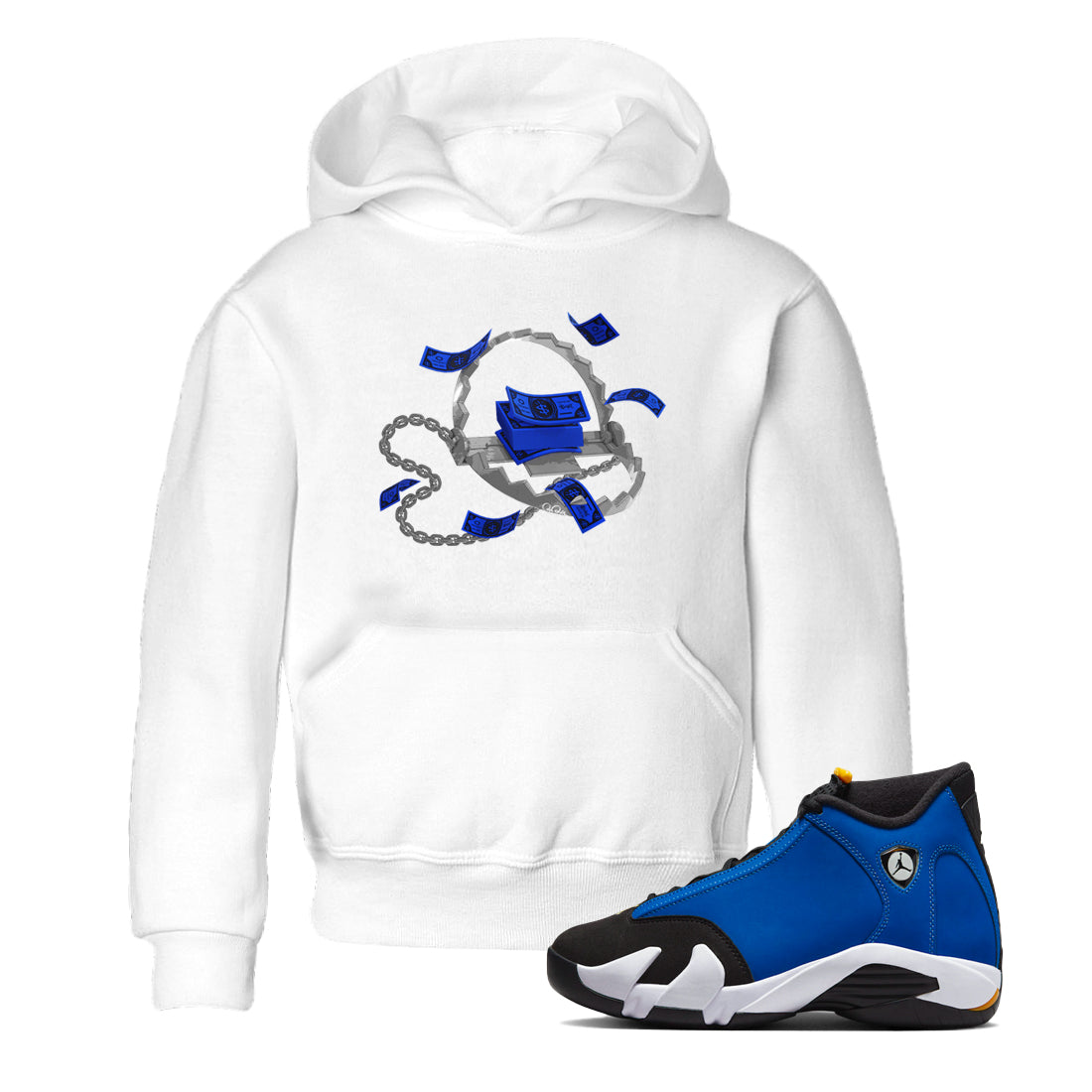 Air Jordan 14 Laney Sneaker Match Tees Trap Money Streetwear Sneaker Shirt AJ14 Laney Sneaker Release Tees Kids Shirts White 1