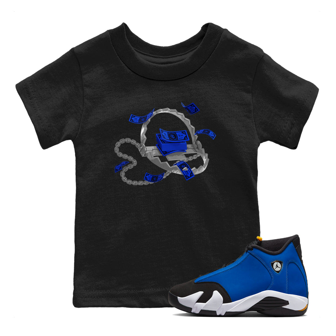 Air Jordan 14 Laney Sneaker Match Tees Trap Money Streetwear Sneaker Shirt AJ14 Laney Sneaker Release Tees Kids Shirts Black 1