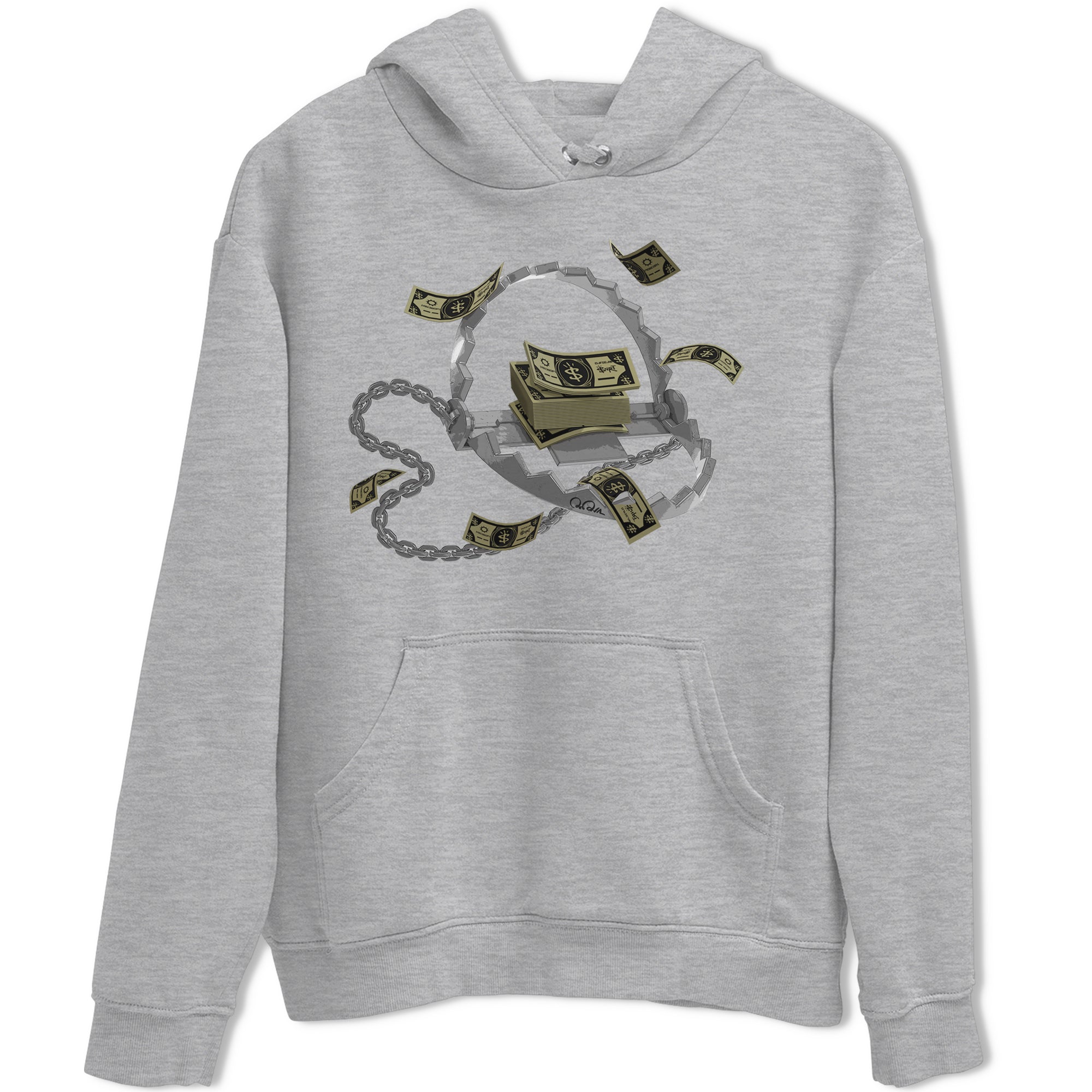 Air Jordan 4 Medium Olive shirt to match jordans streetwear brand Trap Money sneaker tees AJ4Medium Olive Drip Gear Zone Unisex Heather Grey 2 T-Shirt