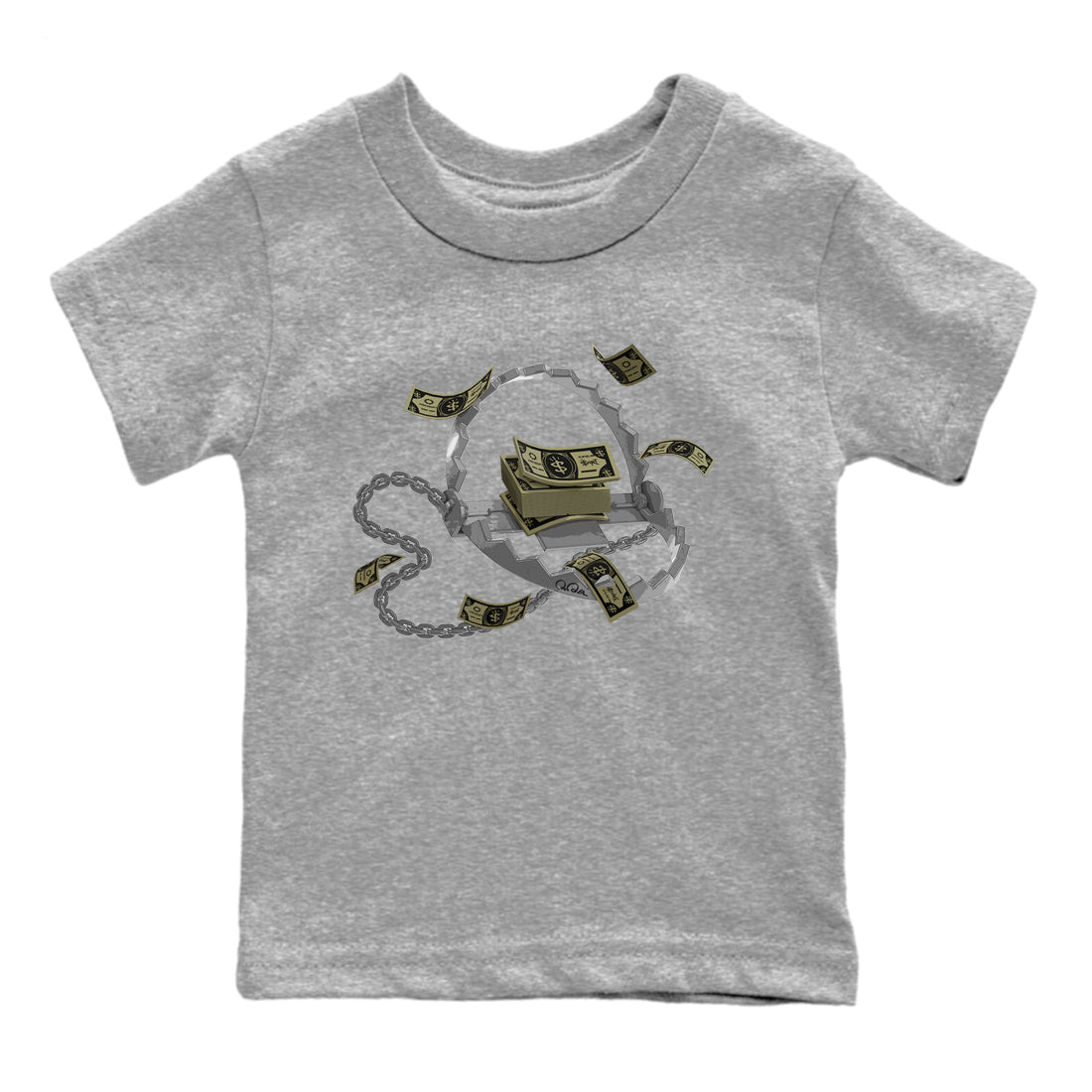 Air Jordan 4 Medium Olive shirt to match jordans streetwear brand Trap Money sneaker tees AJ4Medium Olive Drip Gear Zone Baby Toddler Heather Grey 2 T-Shirt