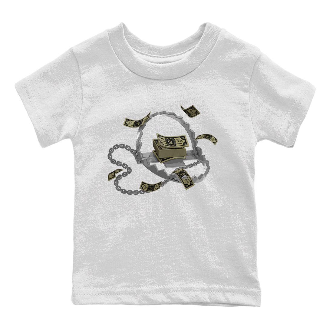 Air Jordan 4 Medium Olive shirt to match jordans streetwear brand Trap Money sneaker tees AJ4Medium Olive Drip Gear Zone Baby Toddler White 2 T-Shirt