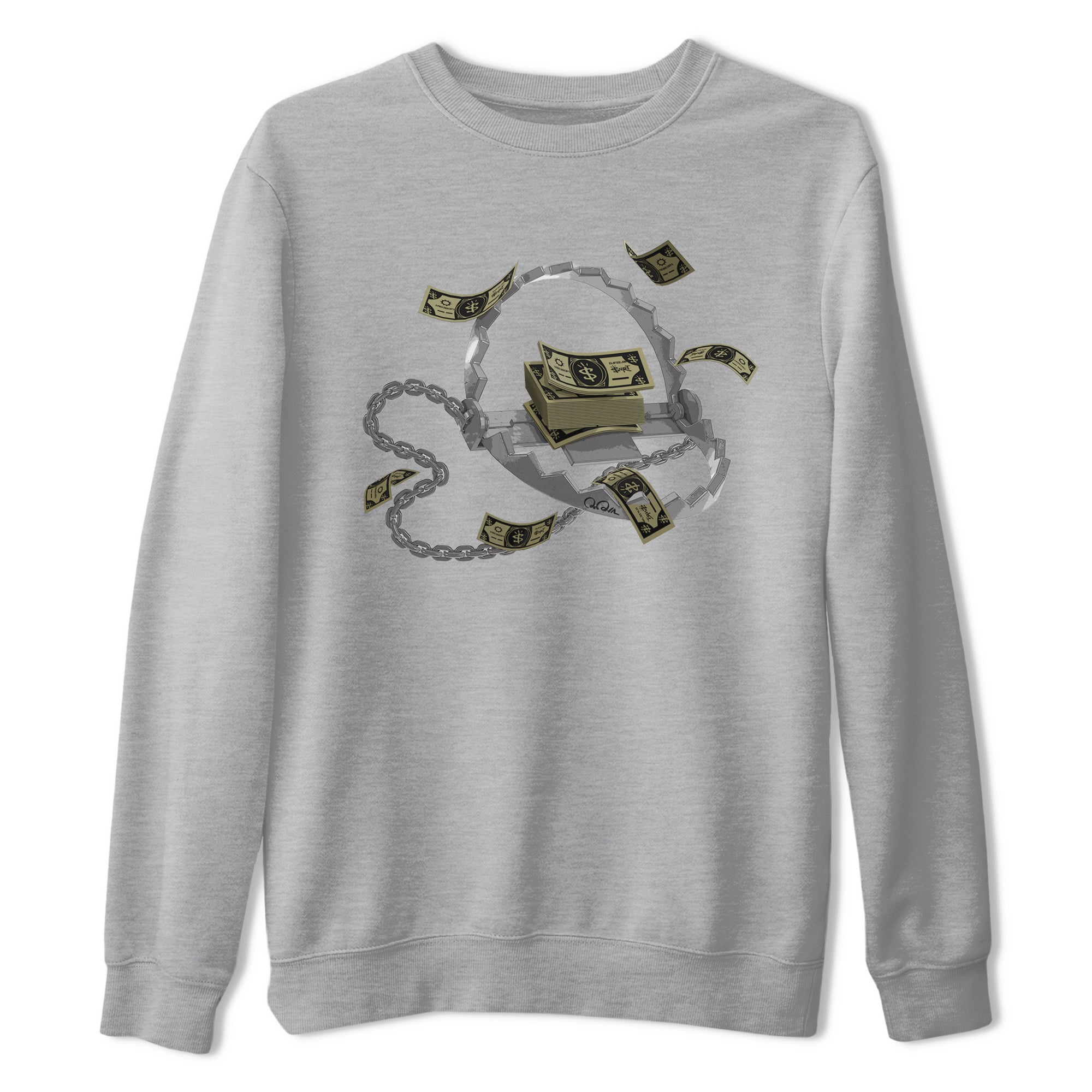 Air Jordan 4 Medium Olive shirt to match jordans streetwear brand Trap Money sneaker tees AJ4Medium Olive Drip Gear Zone Unisex Heather Grey 2 T-Shirt