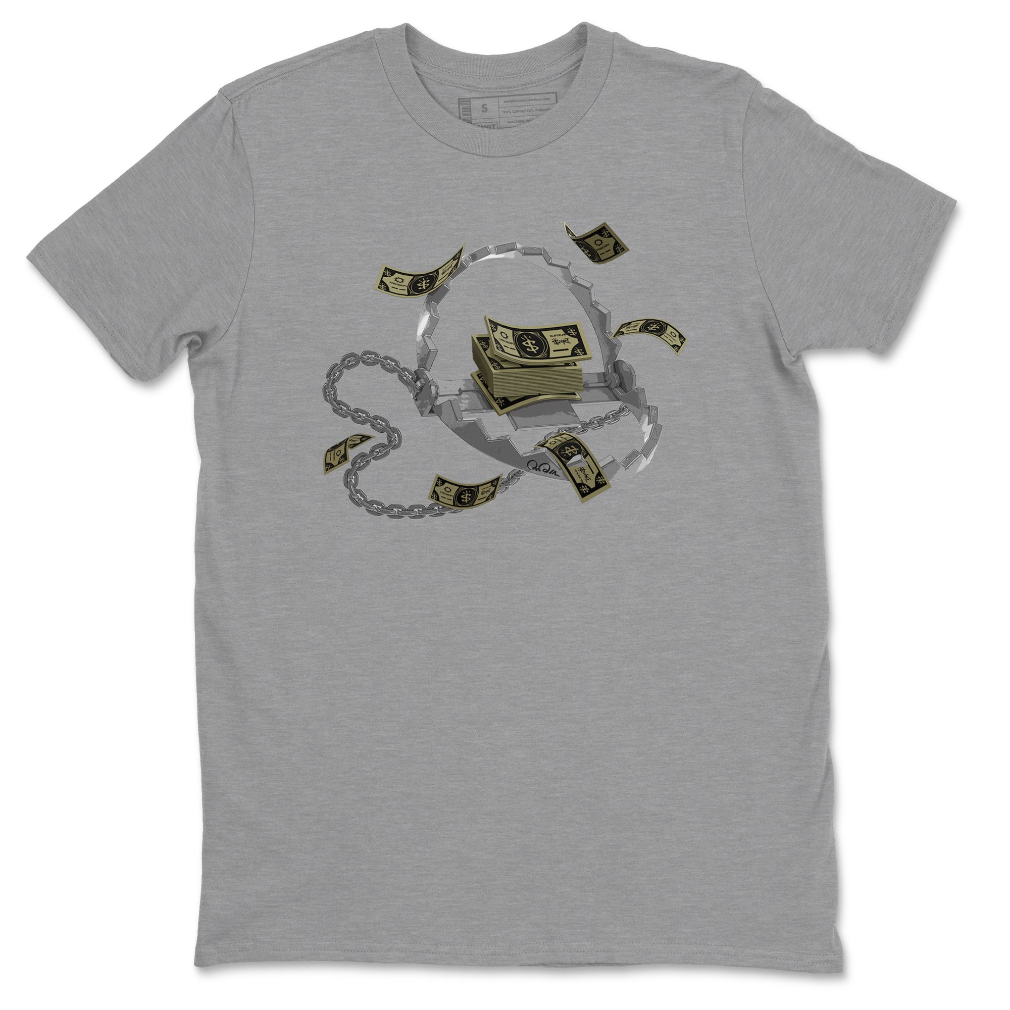 Air Jordan 4 Medium Olive shirt to match jordans streetwear brand Trap Money sneaker tees AJ4Medium Olive Drip Gear Zone Unisex Heather Grey 2 T-Shirt