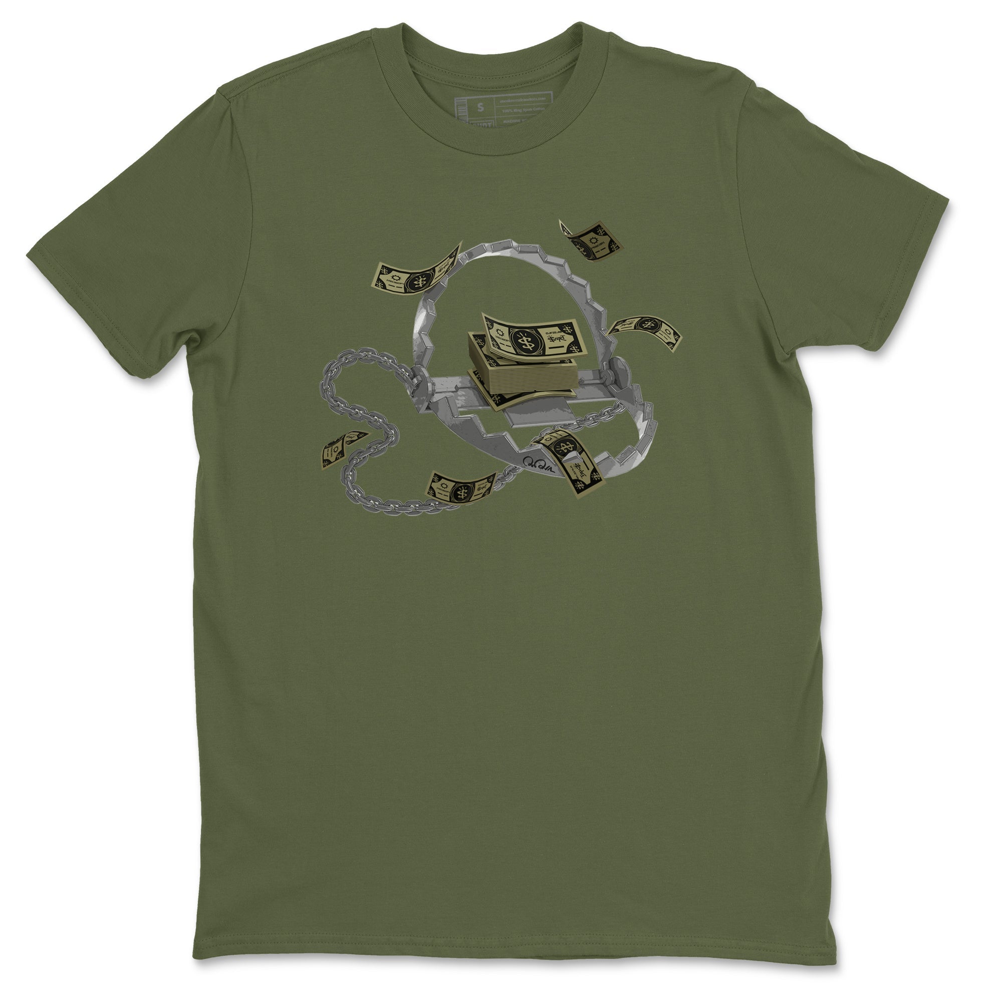 Air Jordan 4 Medium Olive shirt to match jordans streetwear brand Trap Money sneaker tees AJ4Medium Olive Drip Gear Zone Unisex Military Green 2 T-Shirt