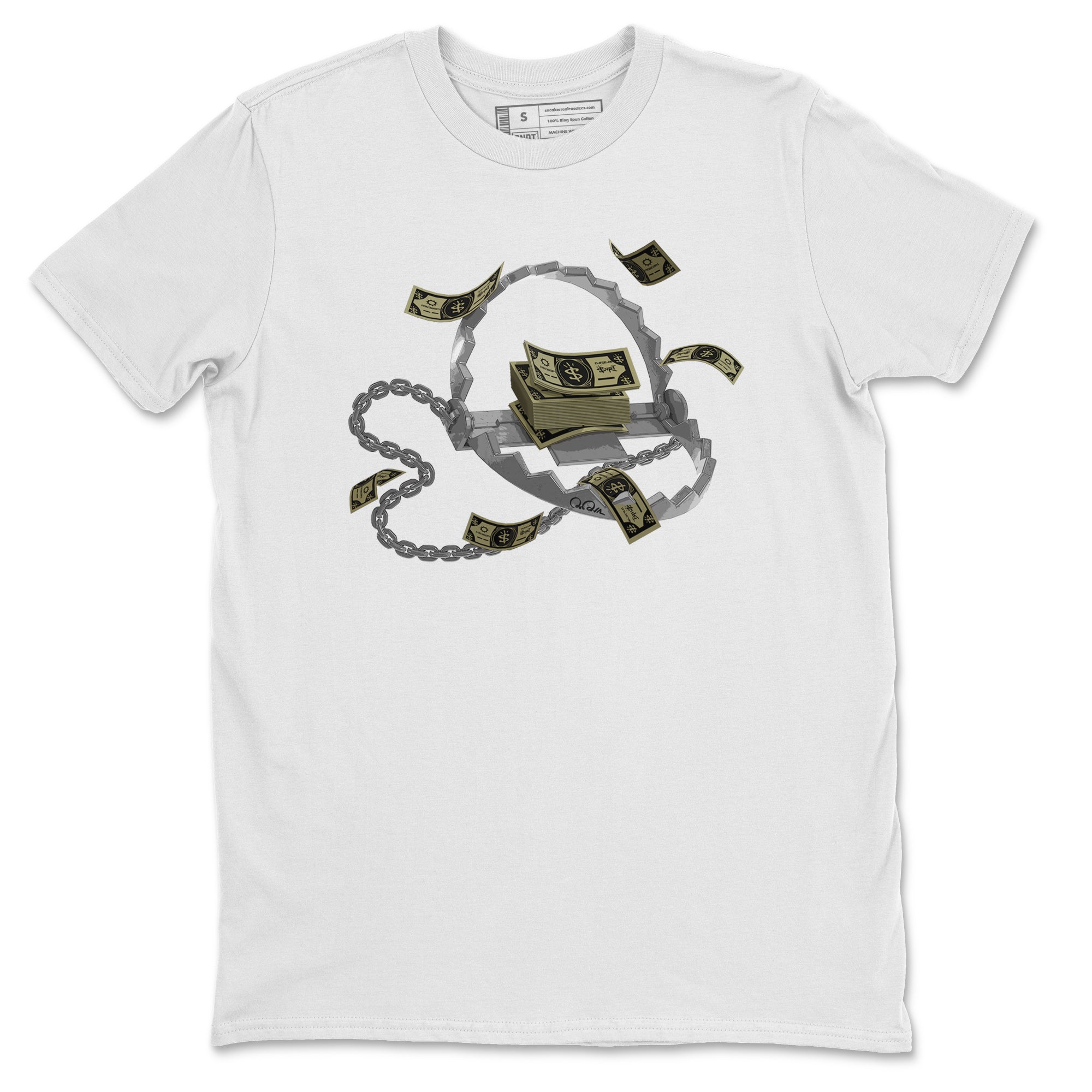 Air Jordan 4 Medium Olive shirt to match jordans streetwear brand Trap Money sneaker tees AJ4Medium Olive Drip Gear Zone Unisex White 2 T-Shirt