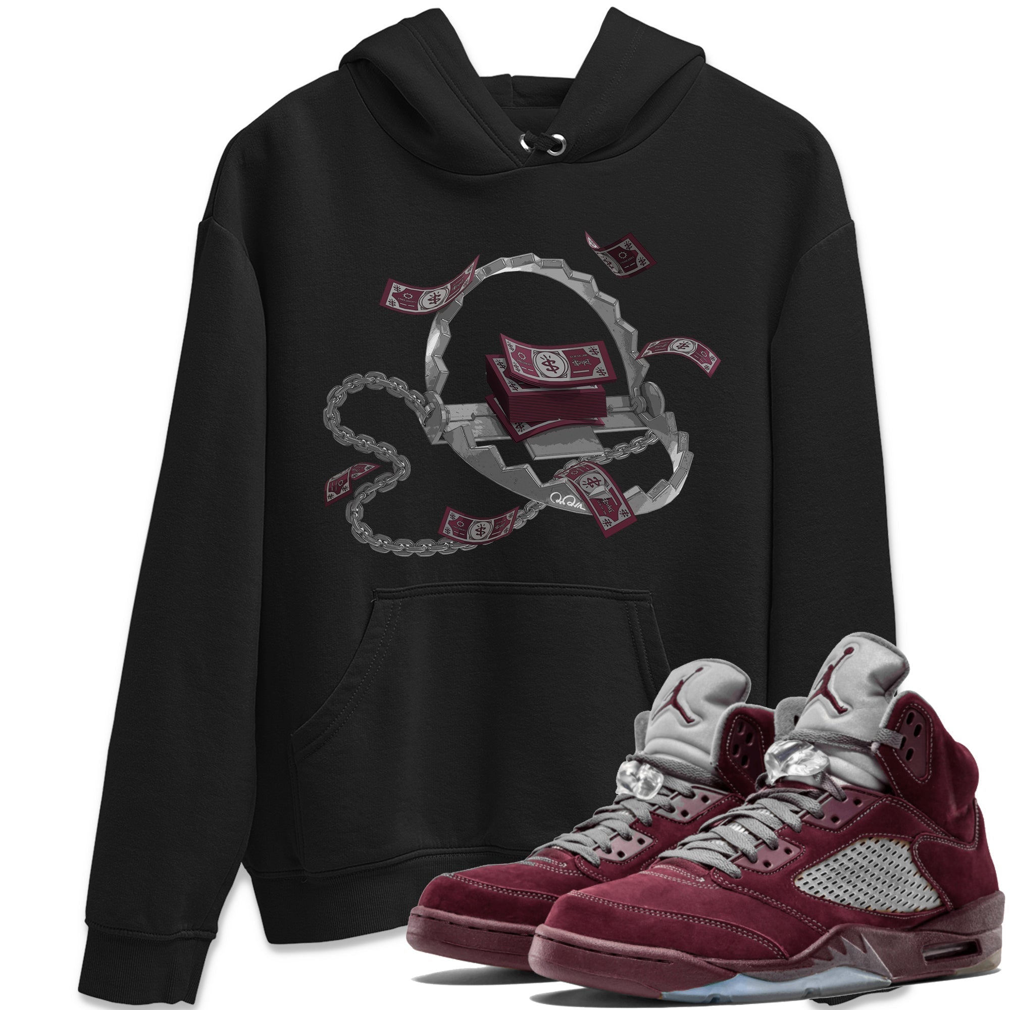 Air Jordan 5 Burgundy Sneaker Match Tees Trap Money Streetwear Sneaker Shirt AJ5 Burgundy Sneaker Release Tees Unisex Shirts Black 1