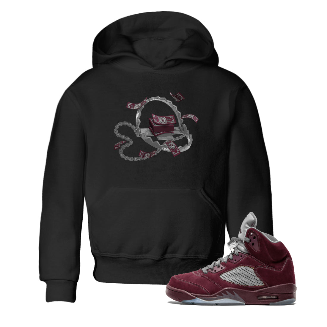 Air Jordan 5 Burgundy Sneaker Match Tees Trap Money Streetwear Sneaker Shirt AJ5 Burgundy Sneaker Release Tees Kids Shirts Black 1
