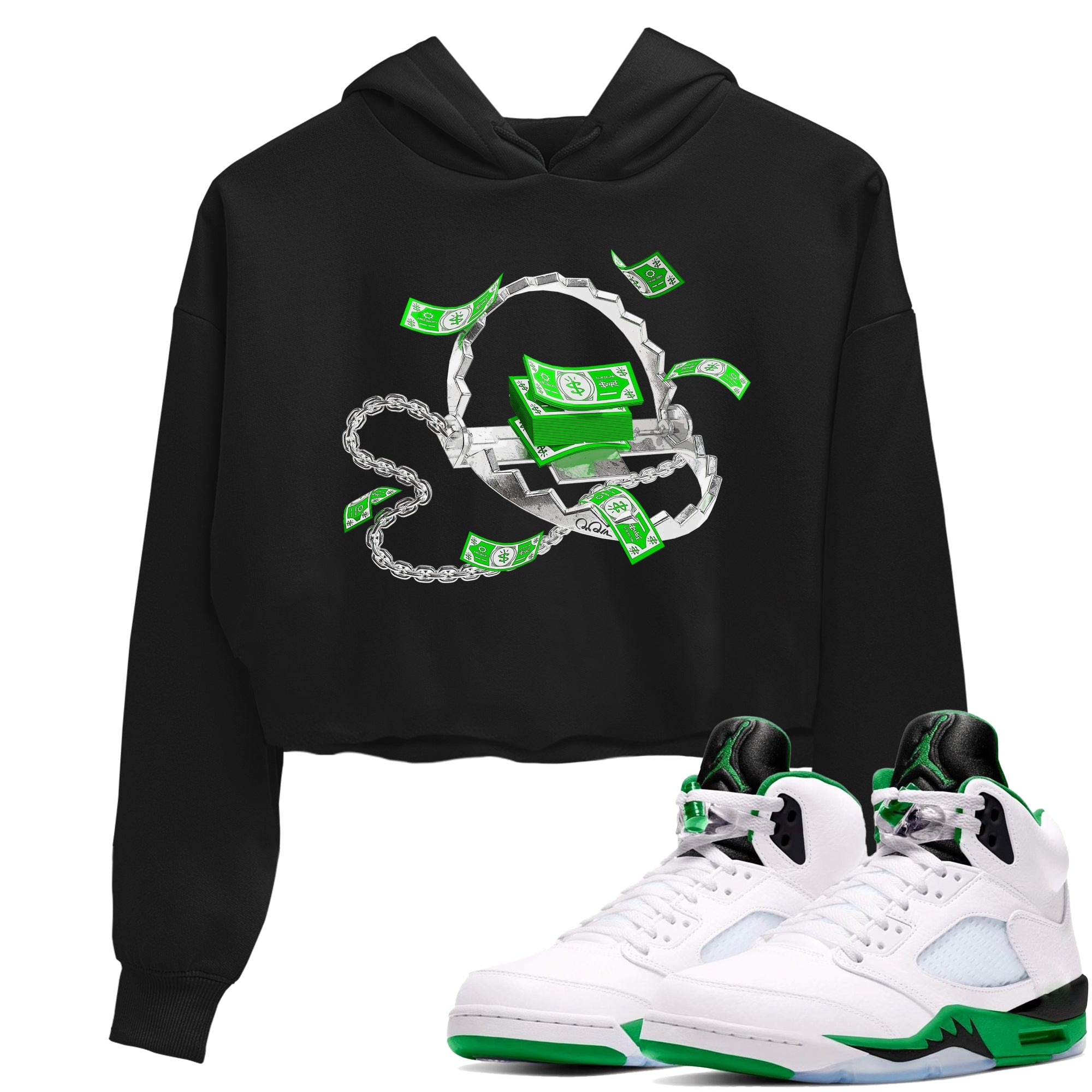 Air Jordan 5 Lucky Green shirt to match jordans Trap Money sneaker tees AJ5 Lucky Green Drip Gear Zone Black 1 crop length shirt