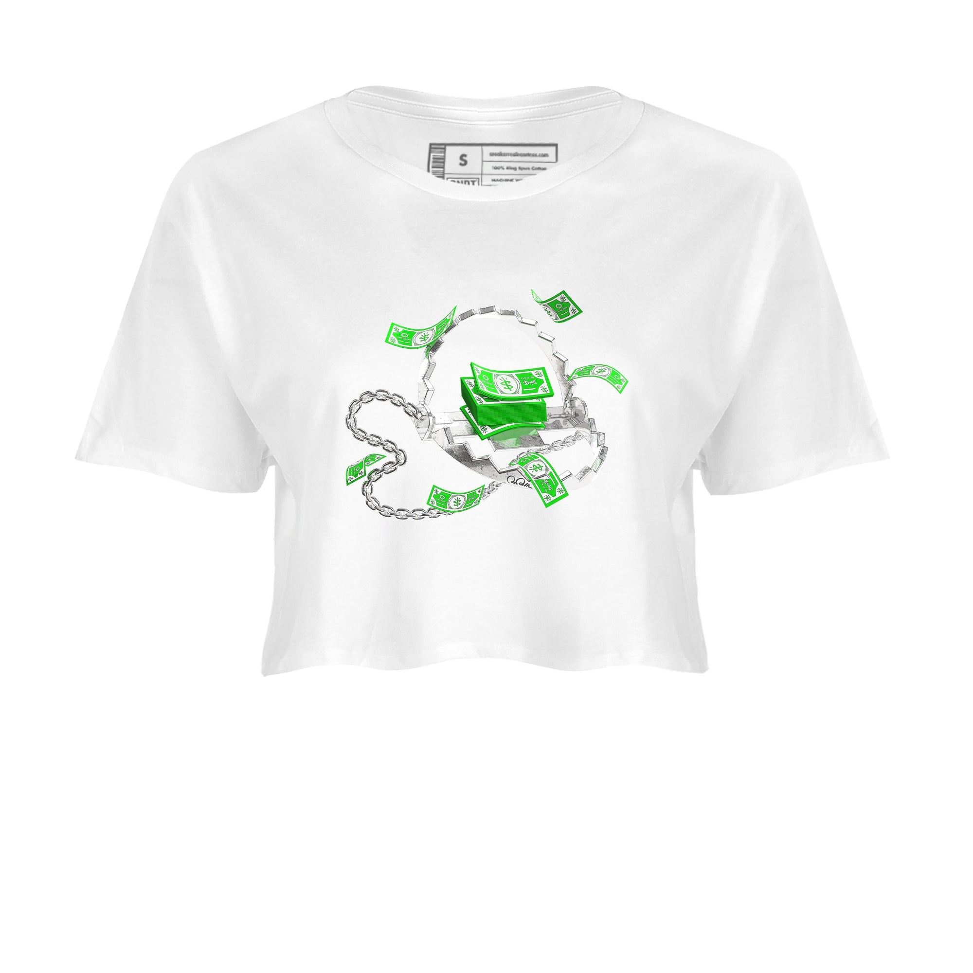 Air Jordan 5 Lucky Green shirt to match jordans Trap Money sneaker tees AJ5 Lucky Green Drip Gear Zone White 2 crop length shirt