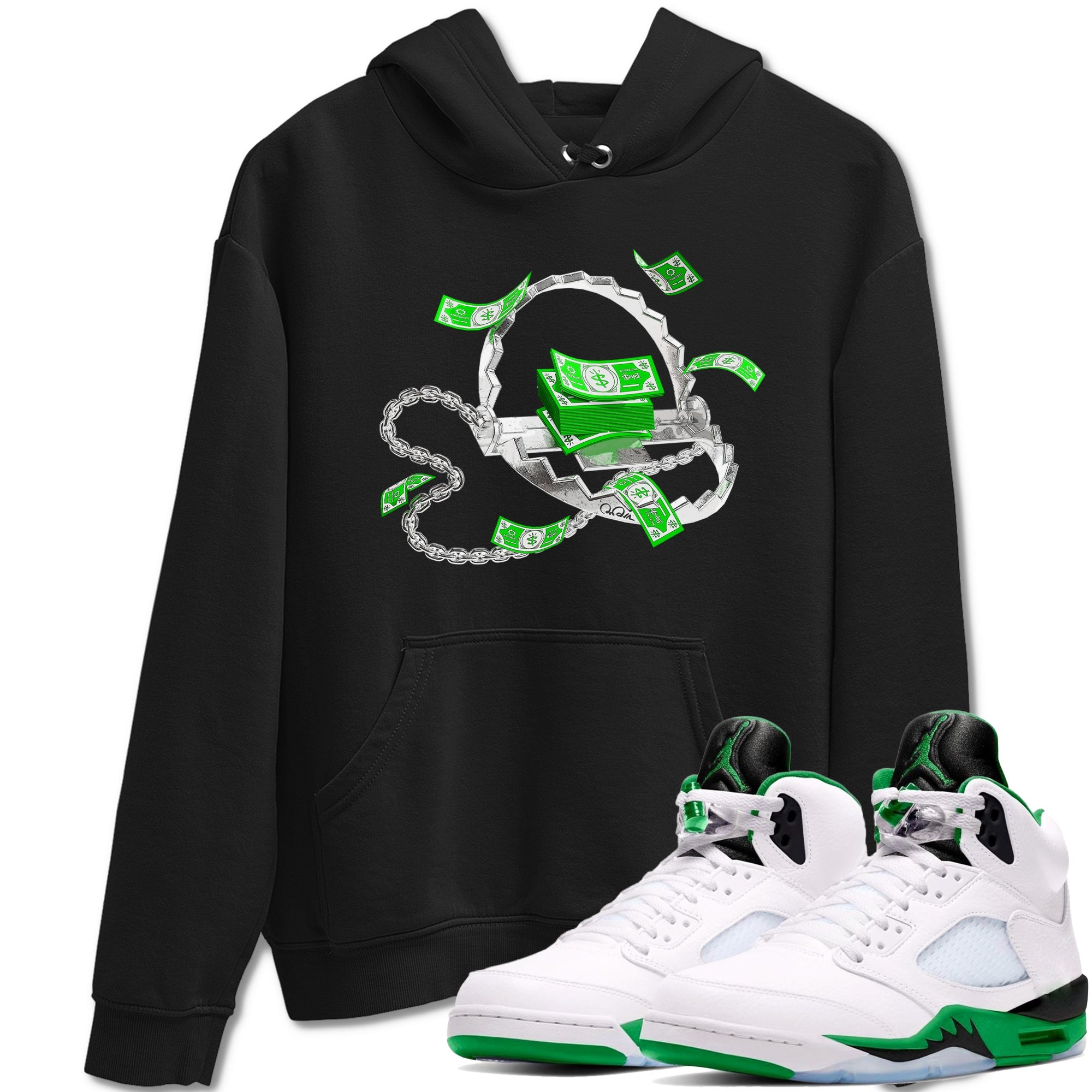 Air Jordan 5 Lucky Green shirt to match jordans Trap Money sneaker tees AJ5 Lucky Green Drip Gear Zone unisex cotton Black 1 crew neck shirt
