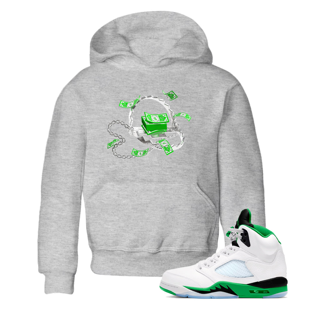 Air Jordan 5 Lucky Green shirt to match jordans Trap Money sneaker tees AJ5 Lucky Green Drip Gear Zone baby toddler Heather Grey 1 cotton Shirt