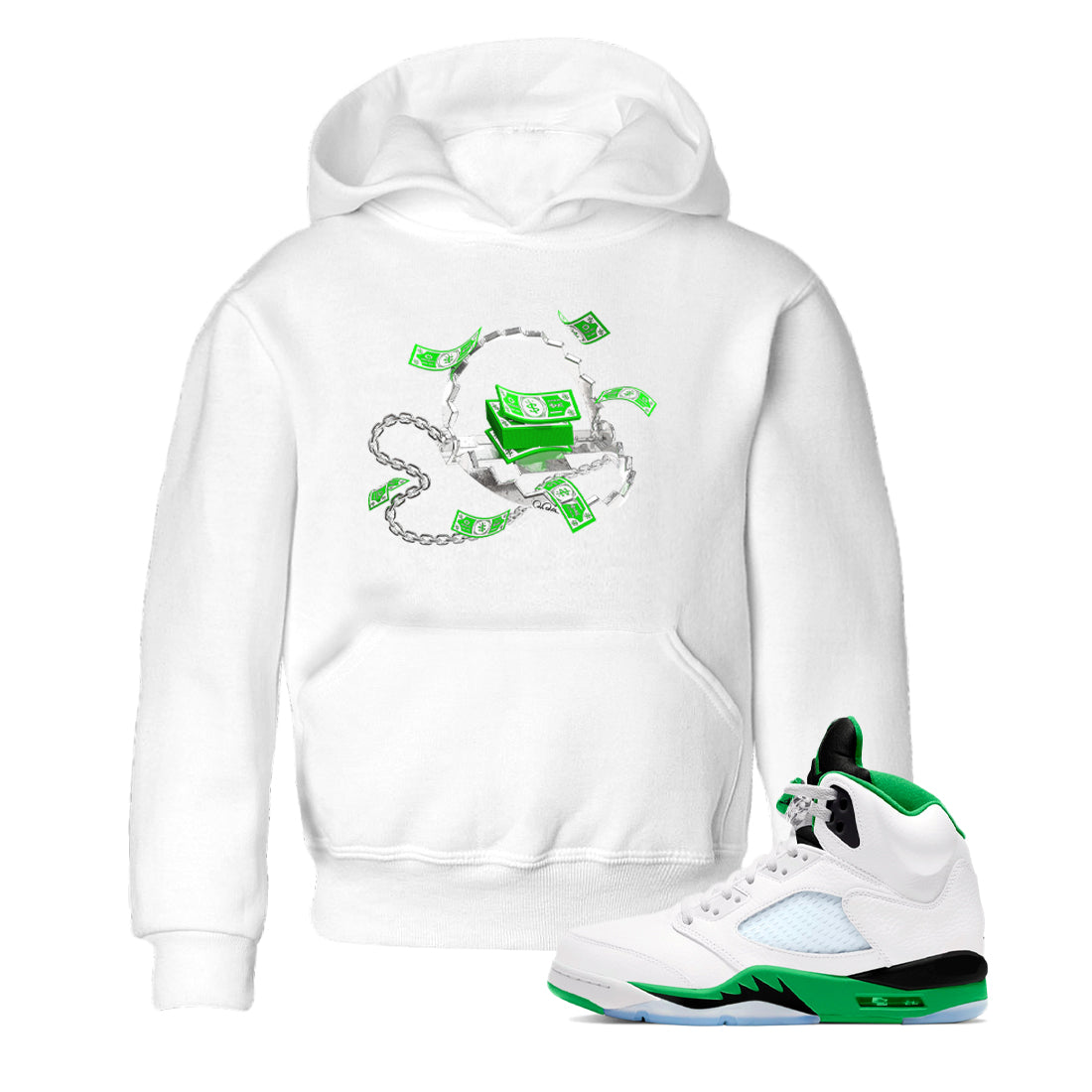 Air Jordan 5 Lucky Green shirt to match jordans Trap Money sneaker tees AJ5 Lucky Green Drip Gear Zone baby toddler White 1 cotton Shirt