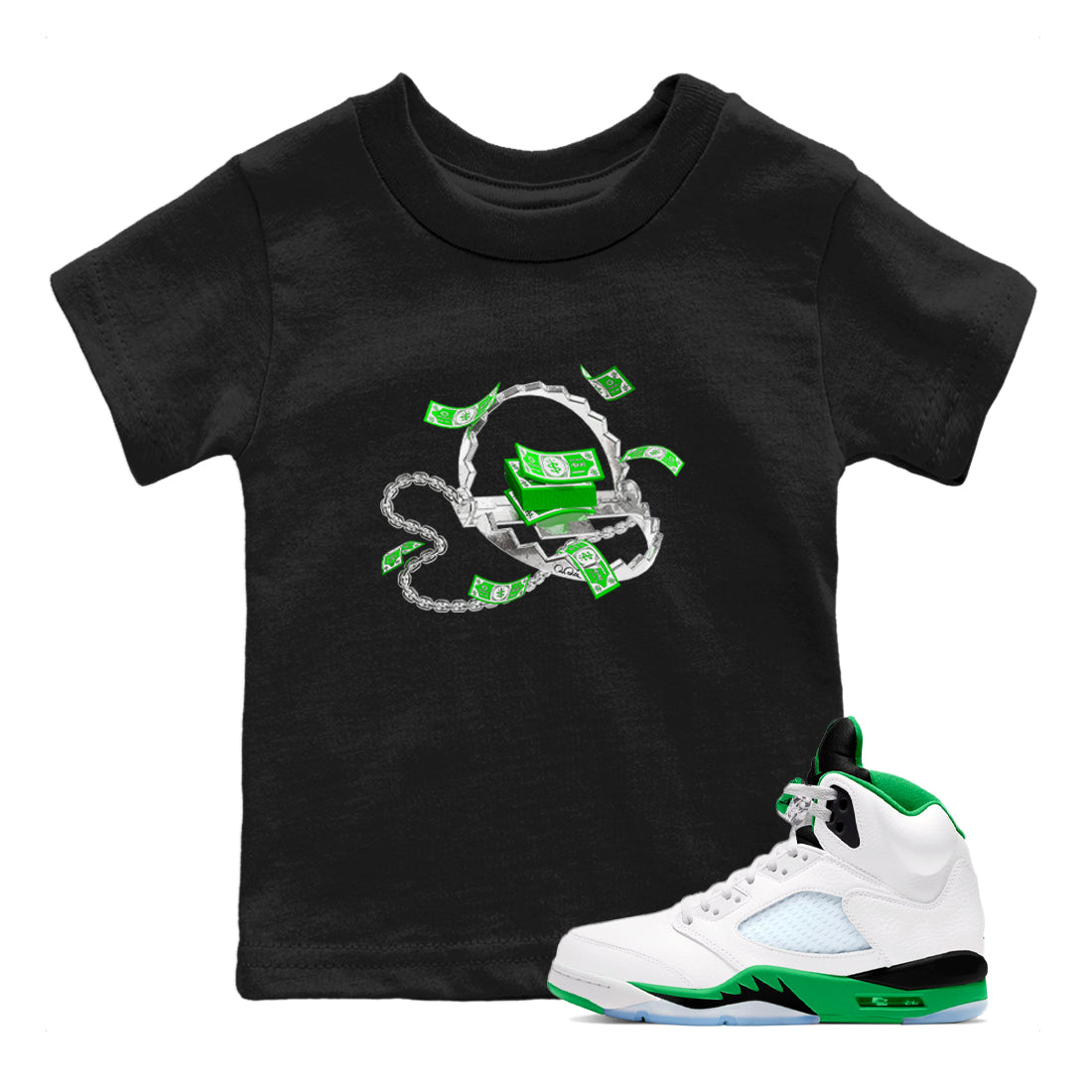 Air Jordan 5 Lucky Green shirt to match jordans Trap Money sneaker tees AJ5 Lucky Green Drip Gear Zone baby toddler Black 1 cotton Shirt