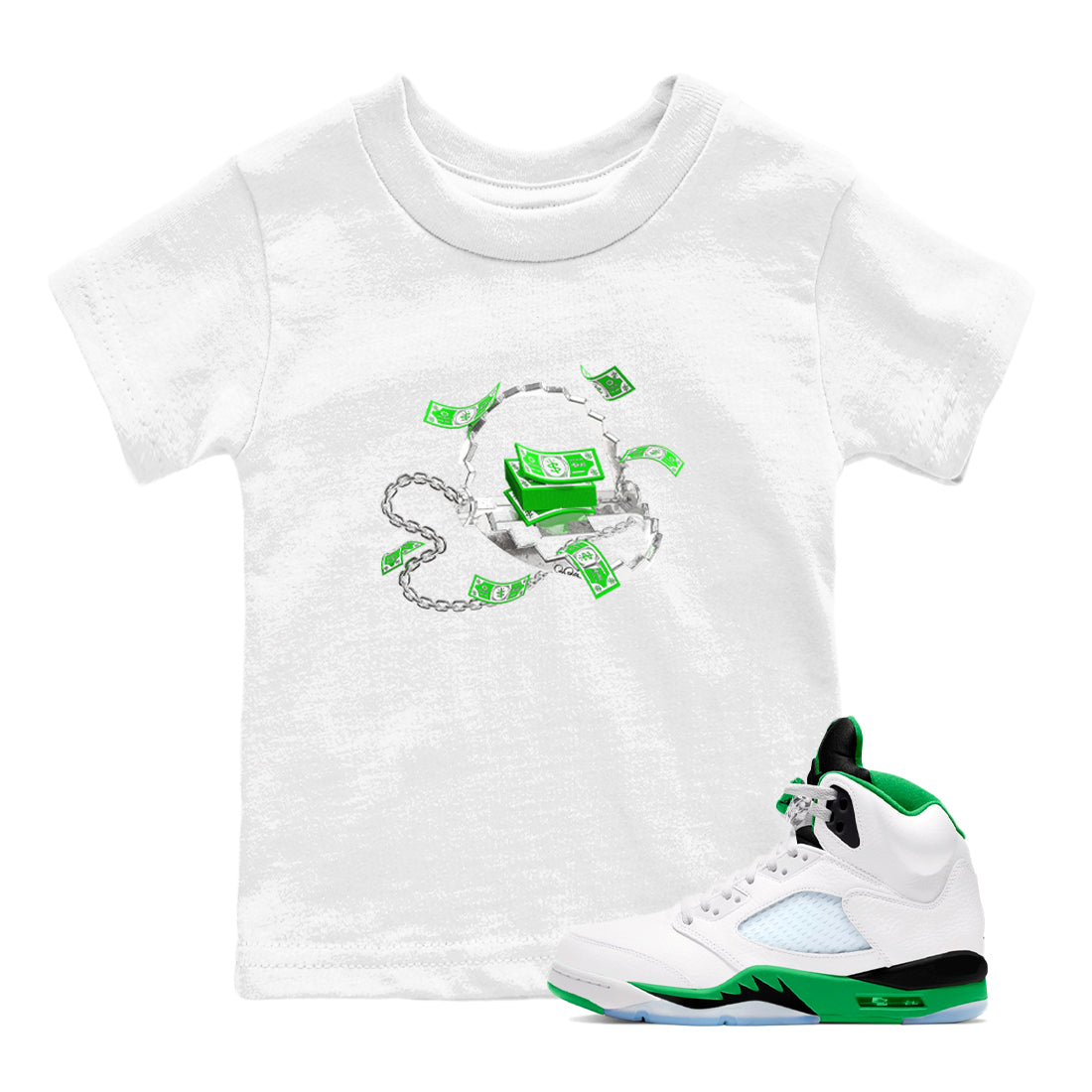 Air Jordan 5 Lucky Green shirt to match jordans Trap Money sneaker tees AJ5 Lucky Green Drip Gear Zone baby toddler White 1 cotton Shirt