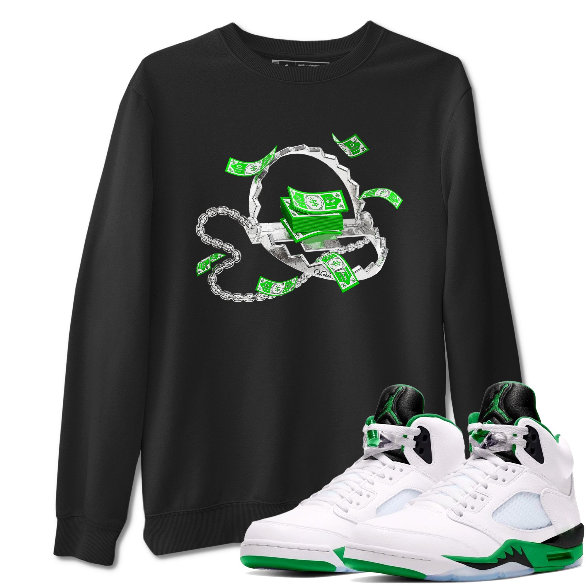 Air Jordan 5 Lucky Green shirt to match jordans Trap Money sneaker tees AJ5 Lucky Green Drip Gear Zone unisex cotton Black 1 crew neck shirt