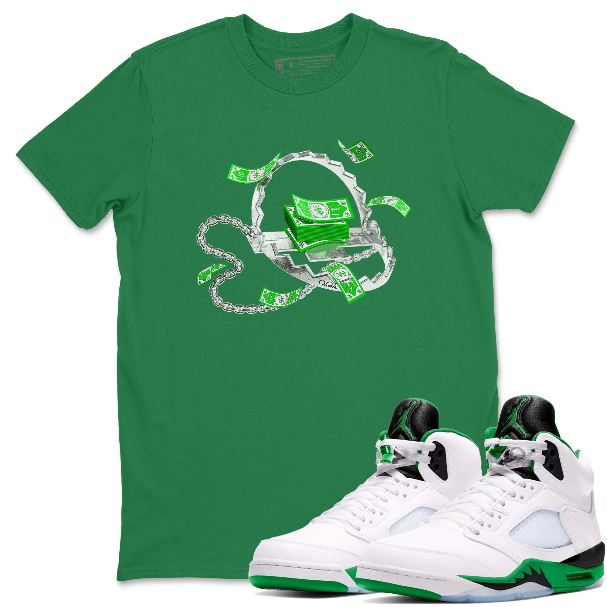 Air Jordan 5 Lucky Green shirt to match jordans Trap Money sneaker tees AJ5 Lucky Green Drip Gear Zone unisex cotton Kelly Green 1 crew neck shirt