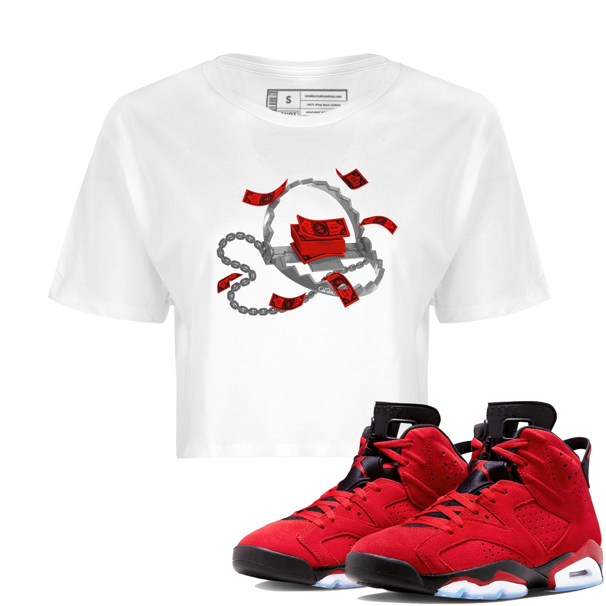 Air Jordan 6 Toro Bravo Sneaker Match Tees Trap Money Streetwear Sneaker Shirt AJ6 Toro Bravo Sneaker Release Tees Women's Shirts White 1