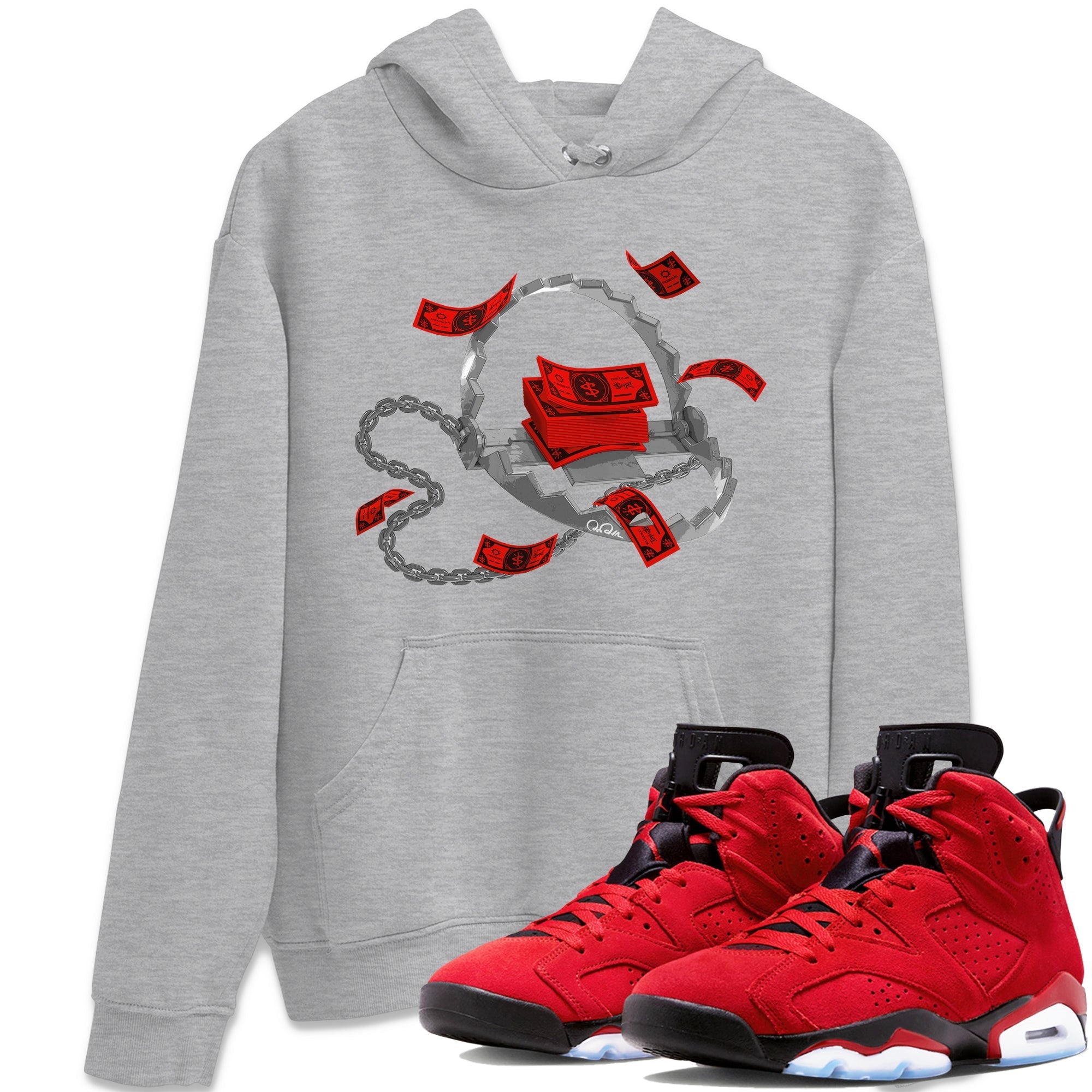 Air Jordan 6 Toro Bravo Sneaker Match Tees Trap Money Streetwear Sneaker Shirt AJ6 Toro Bravo Sneaker Release Tees Unisex Shirts Heather Grey 1