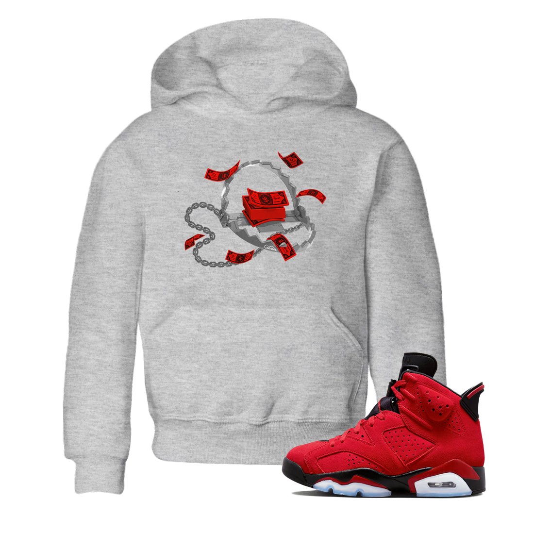 Air Jordan 6 Toro Bravo Sneaker Match Tees Trap Money Streetwear Sneaker Shirt AJ6 Toro Bravo Sneaker Release Tees Kids Shirts Heather Grey 1