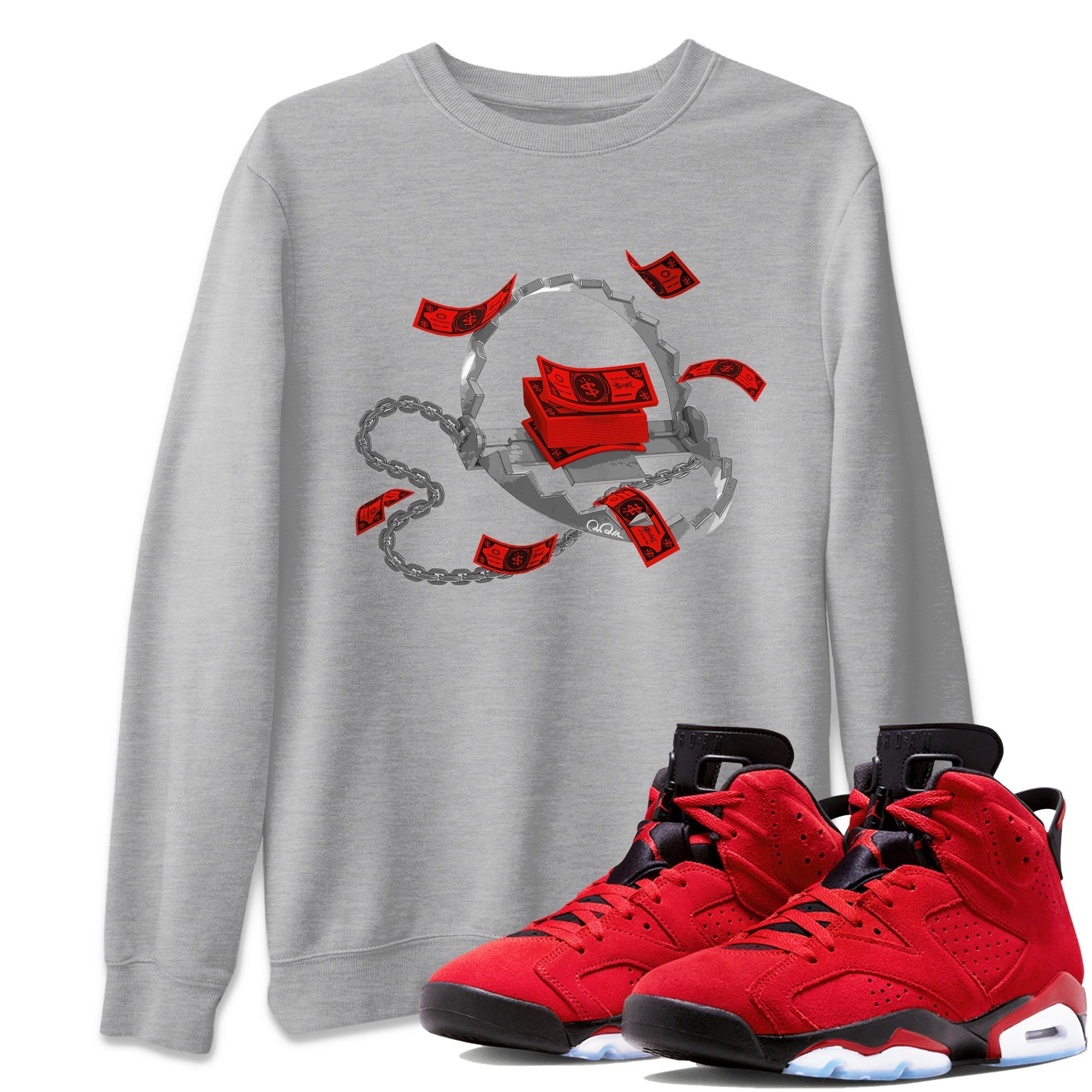 Air Jordan 6 Toro Bravo Sneaker Match Tees Trap Money Streetwear Sneaker Shirt AJ6 Toro Bravo Sneaker Release Tees Unisex Shirts Heather Grey 1