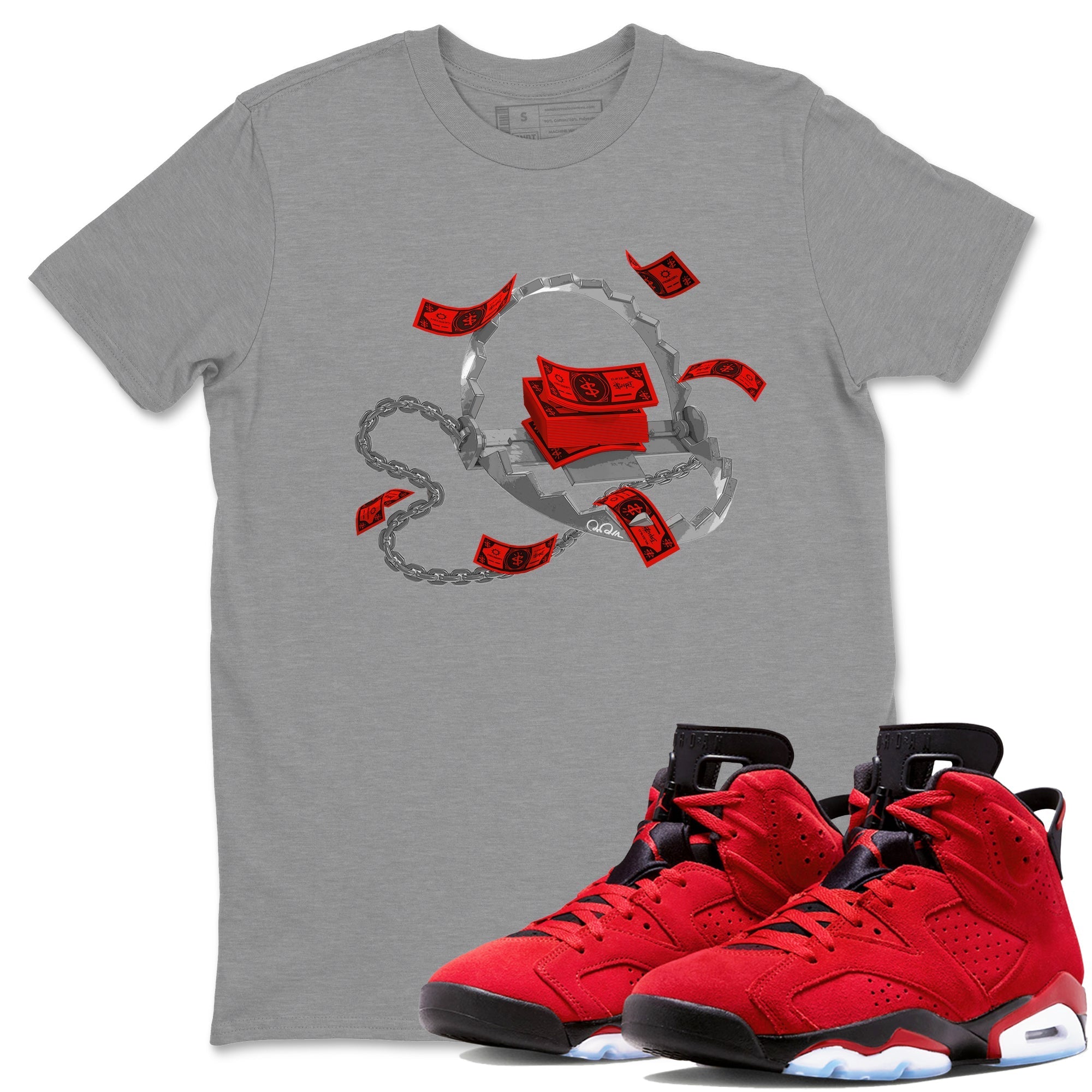 Air Jordan 6 Toro Bravo Sneaker Match Tees Trap Money Streetwear Sneaker Shirt AJ6 Toro Bravo Sneaker Release Tees Unisex Shirts Heather Grey 1