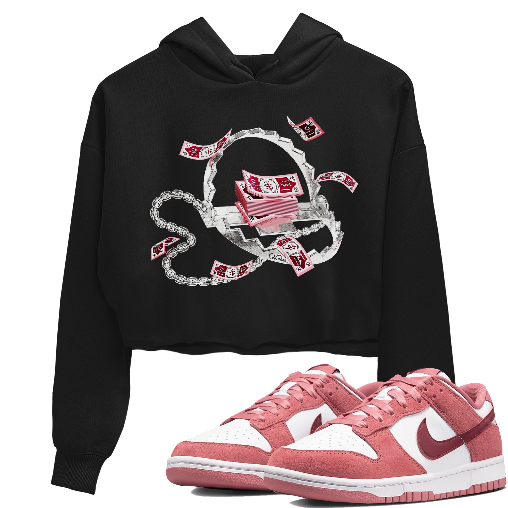 Dunk Valentines Day 2024 shirt to match jordans Trap Money sneaker tees Valentines Day Gift Drip Gear Zone Black 1 crop length shirt