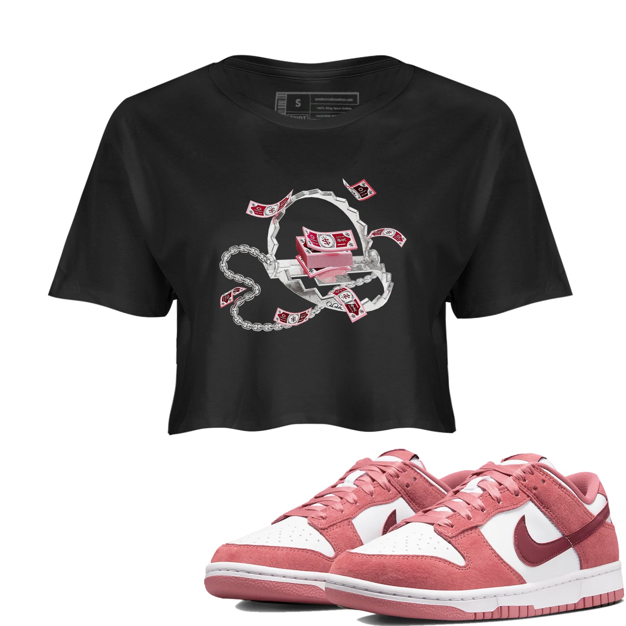 Dunk Valentines Day 2024 shirt to match jordans Trap Money sneaker tees Valentines Day Gift Drip Gear Zone Black 1 crop length shirt