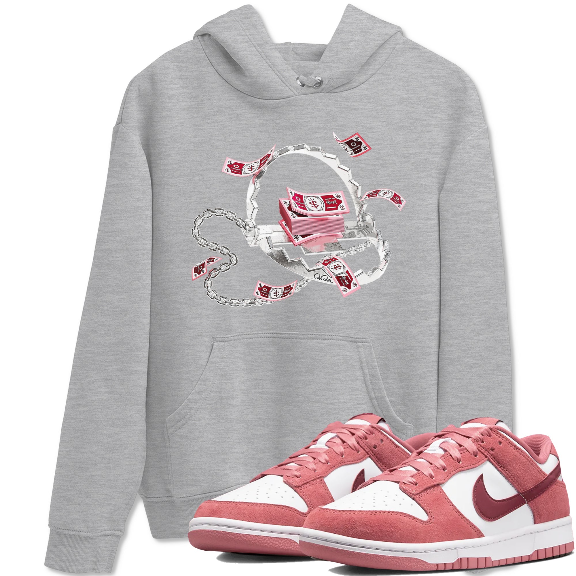 Dunk Valentines Day 2024 shirt to match jordans Trap Money sneaker tees Valentines Day Gift Drip Gear Zone unisex cotton Heather Grey 1 crew neck shirt