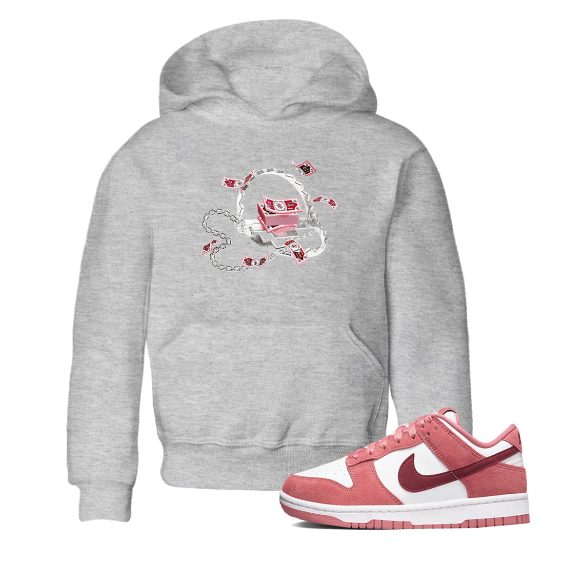 Dunk Valentines Day 2024 shirt to match jordans Trap Money sneaker tees Valentines Day Gift Drip Gear Zone baby toddler Heather Grey 1 cotton Shirt