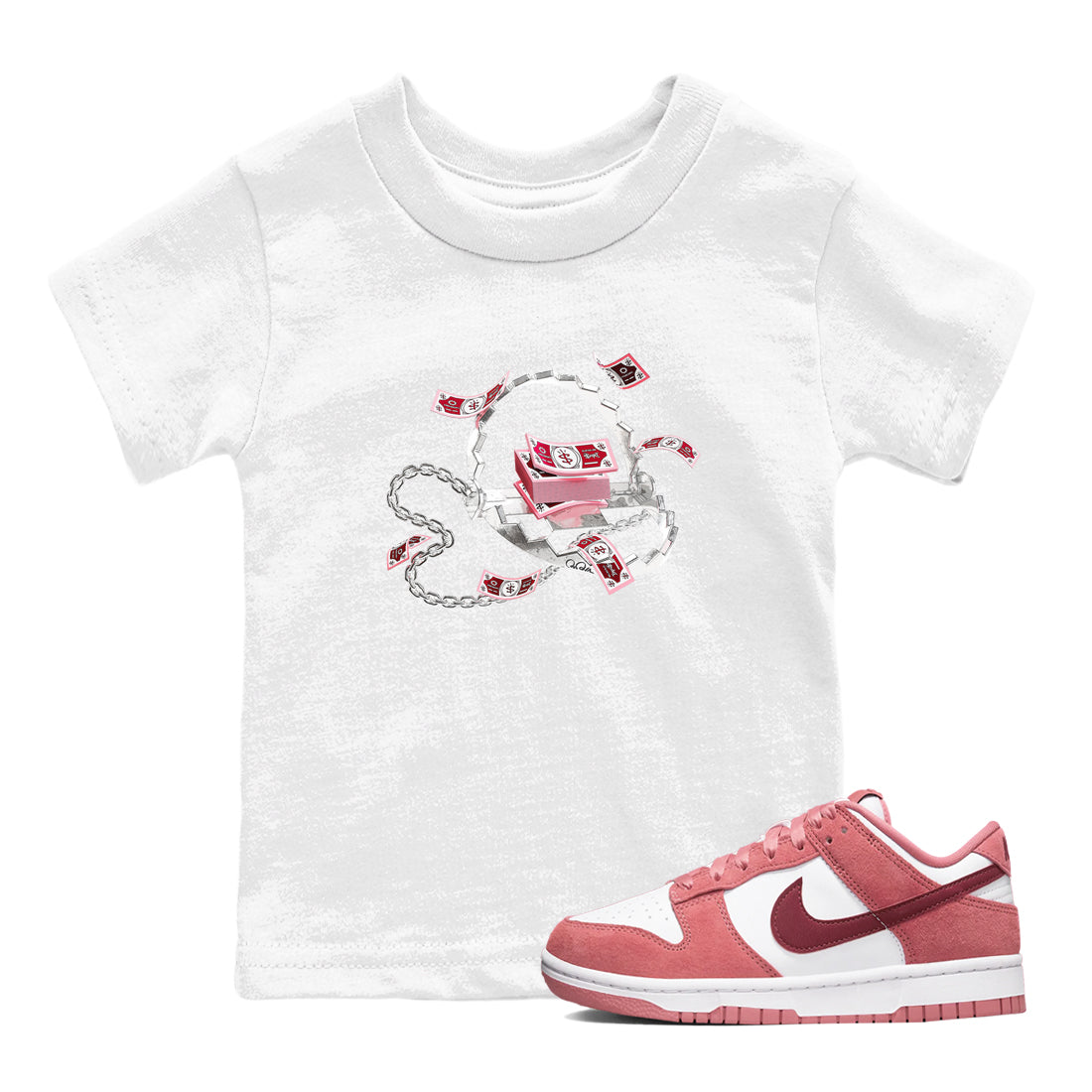 Dunk Valentines Day 2024 shirt to match jordans Trap Money sneaker tees Valentines Day Gift Drip Gear Zone baby toddler White 1 cotton Shirt