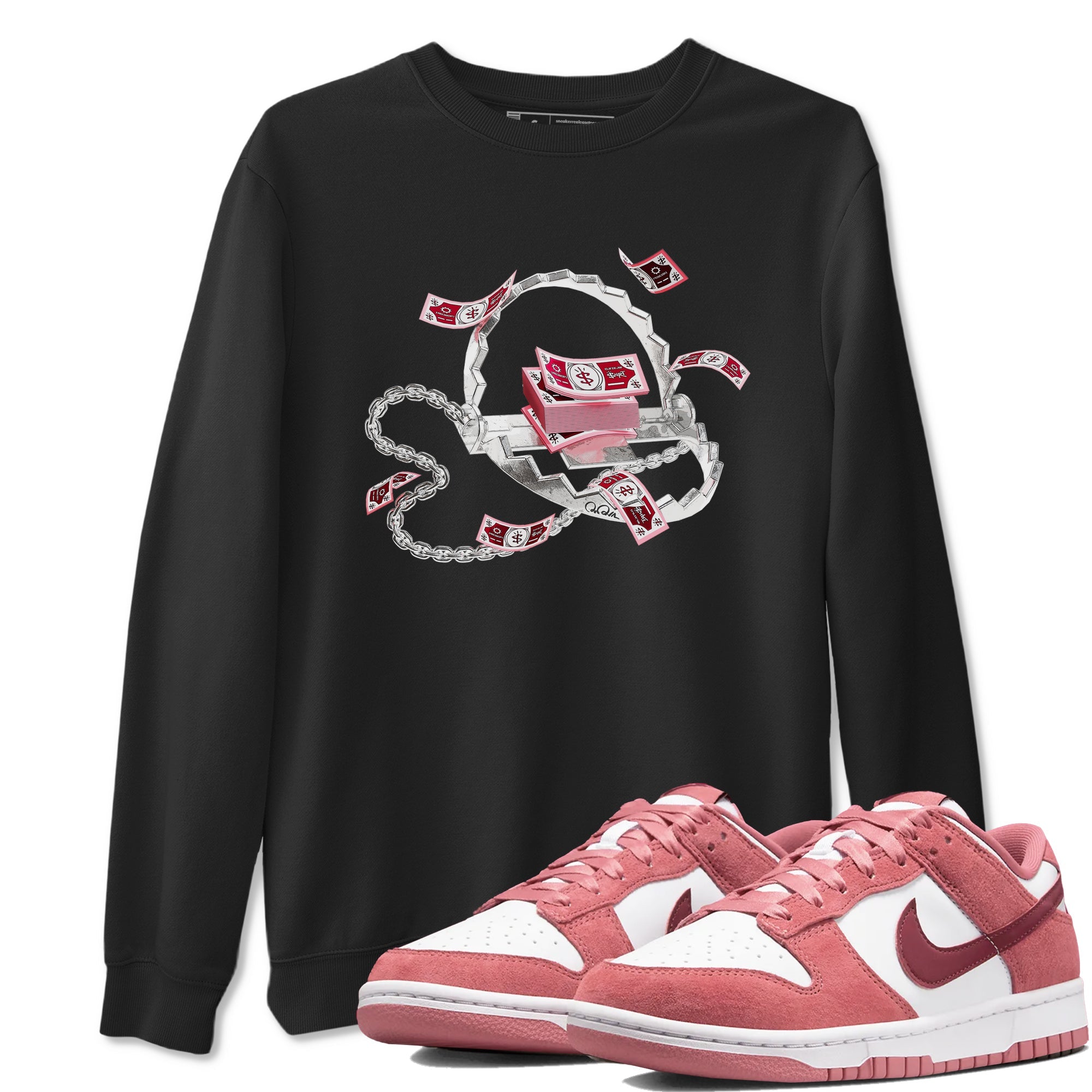 Dunk Valentines Day 2024 shirt to match jordans Trap Money sneaker tees Valentines Day Gift Drip Gear Zone unisex cotton Black 1 crew neck shirt