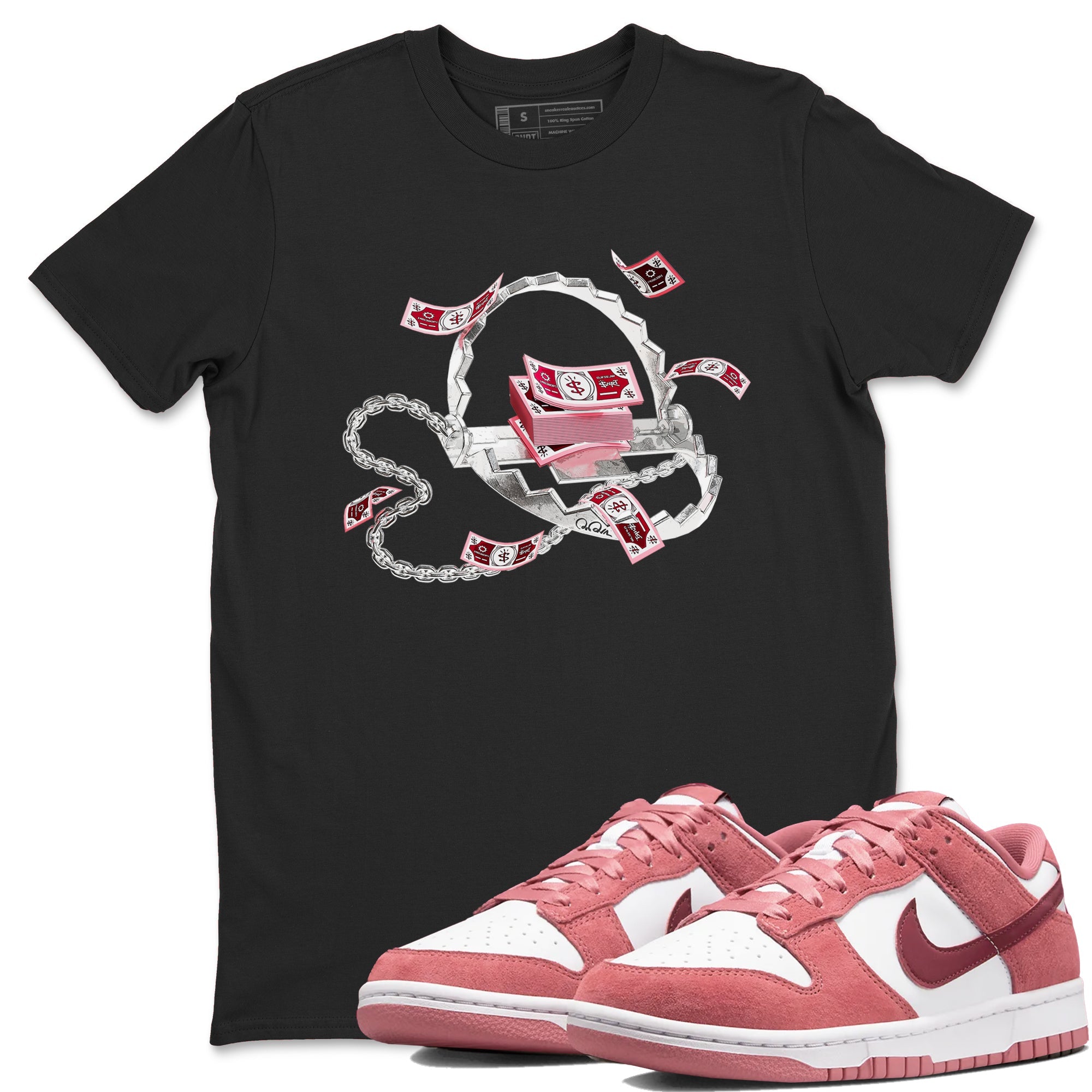 Dunk Valentines Day 2024 shirt to match jordans Trap Money sneaker tees Valentines Day Gift Drip Gear Zone unisex cotton Black 1 crew neck shirt