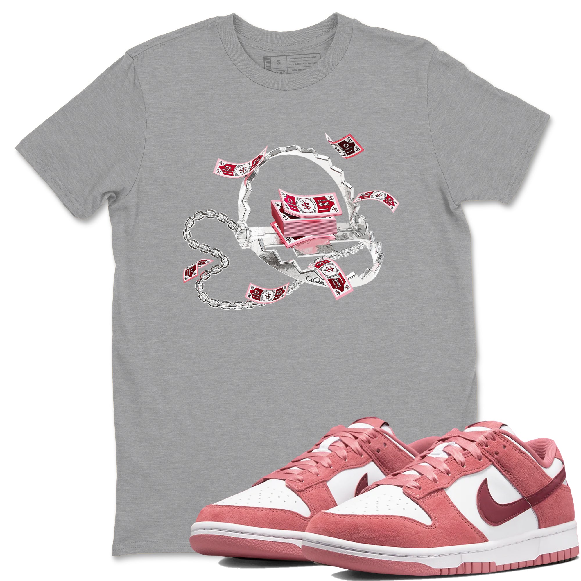 Dunk Valentines Day 2024 shirt to match jordans Trap Money sneaker tees Valentines Day Gift Drip Gear Zone unisex cotton Heather Grey 1 crew neck shirt