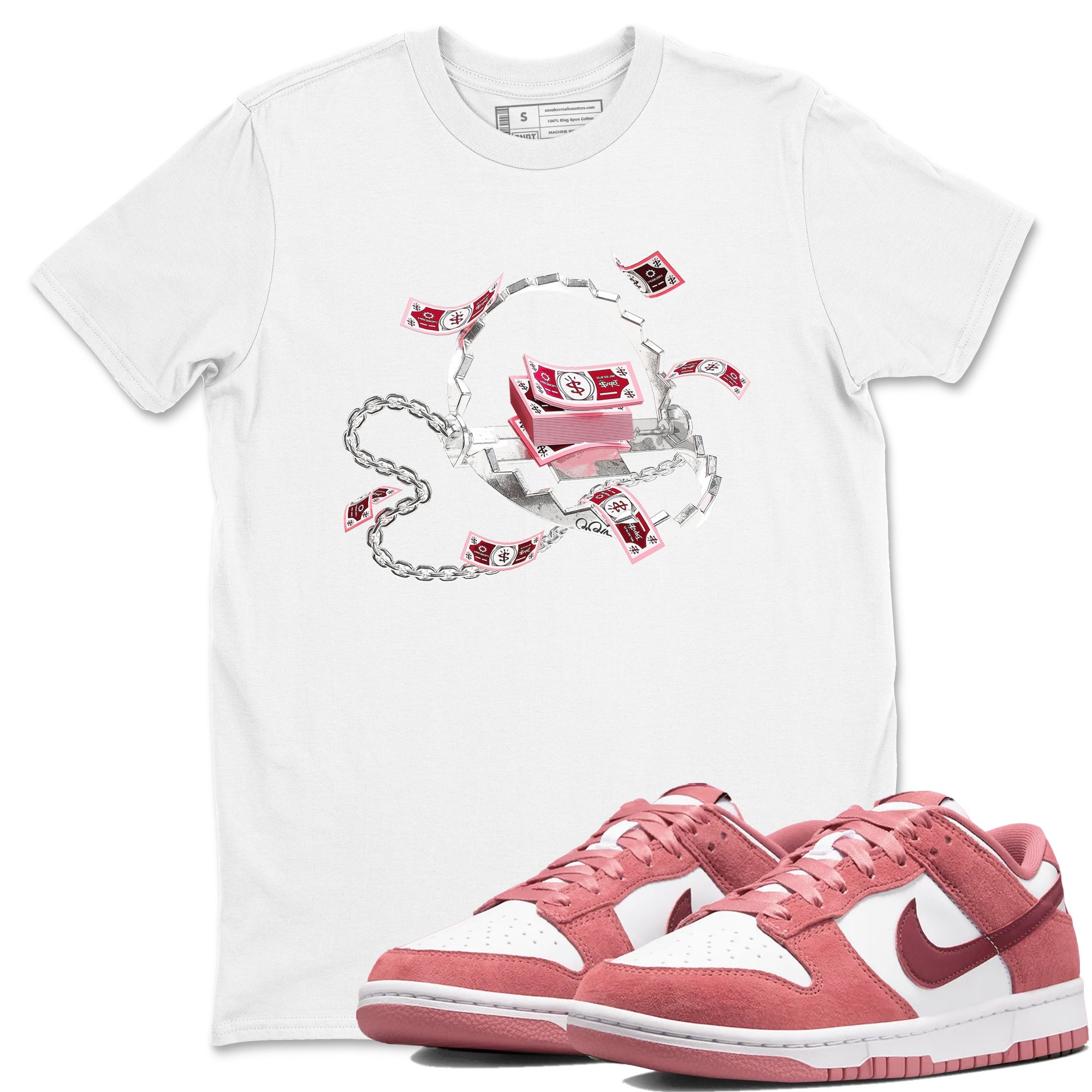 Dunk Valentines Day 2024 shirt to match jordans Trap Money sneaker tees Valentines Day Gift Drip Gear Zone unisex cotton White 1 crew neck shirt