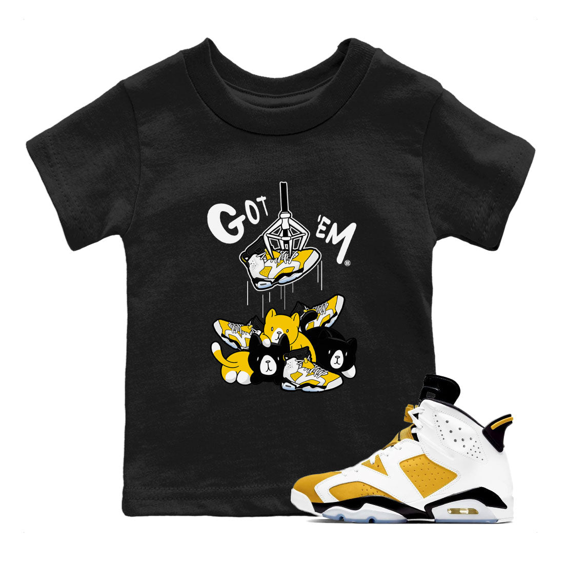 AJ6 Yellow Ochre shirt to match jordans Treasure Hunter sneaker match tee Air Jordan 6 Yellow Ochre Drip Gear Zone Brand baby toddler Black 1 cotton Shirt