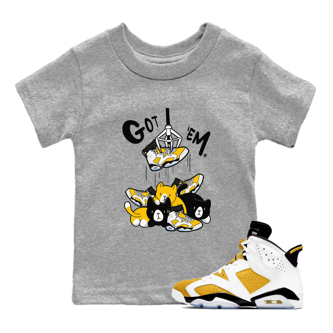 AJ6 Yellow Ochre shirt to match jordans Treasure Hunter sneaker match tee Air Jordan 6 Yellow Ochre Drip Gear Zone Brand baby toddler Heather Grey 1 cotton Shirt